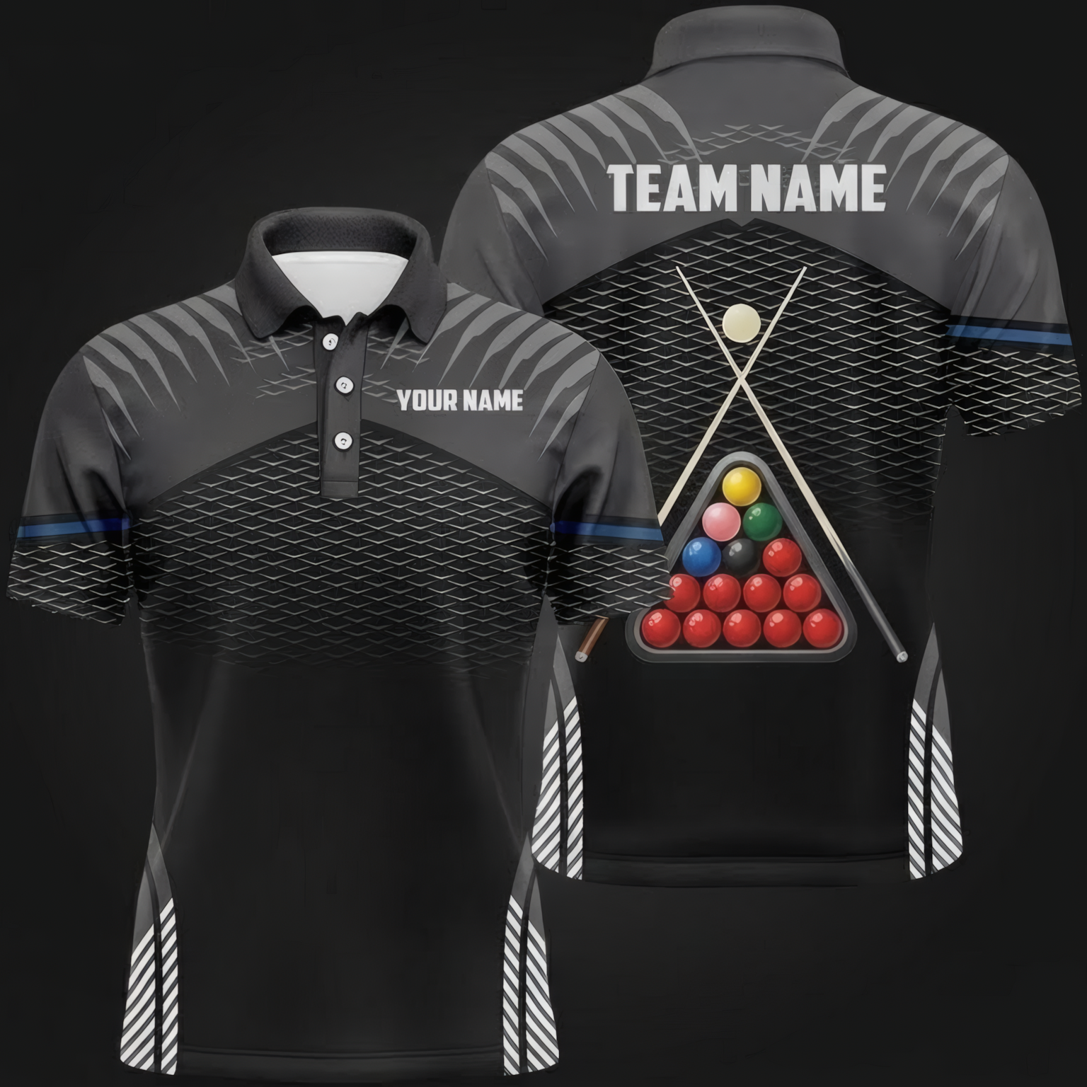 Personalised Snooker Ball Graphic Jersey Polo and Zipper Black Grey For Men R0046 - Polo Women (Slim fit)
