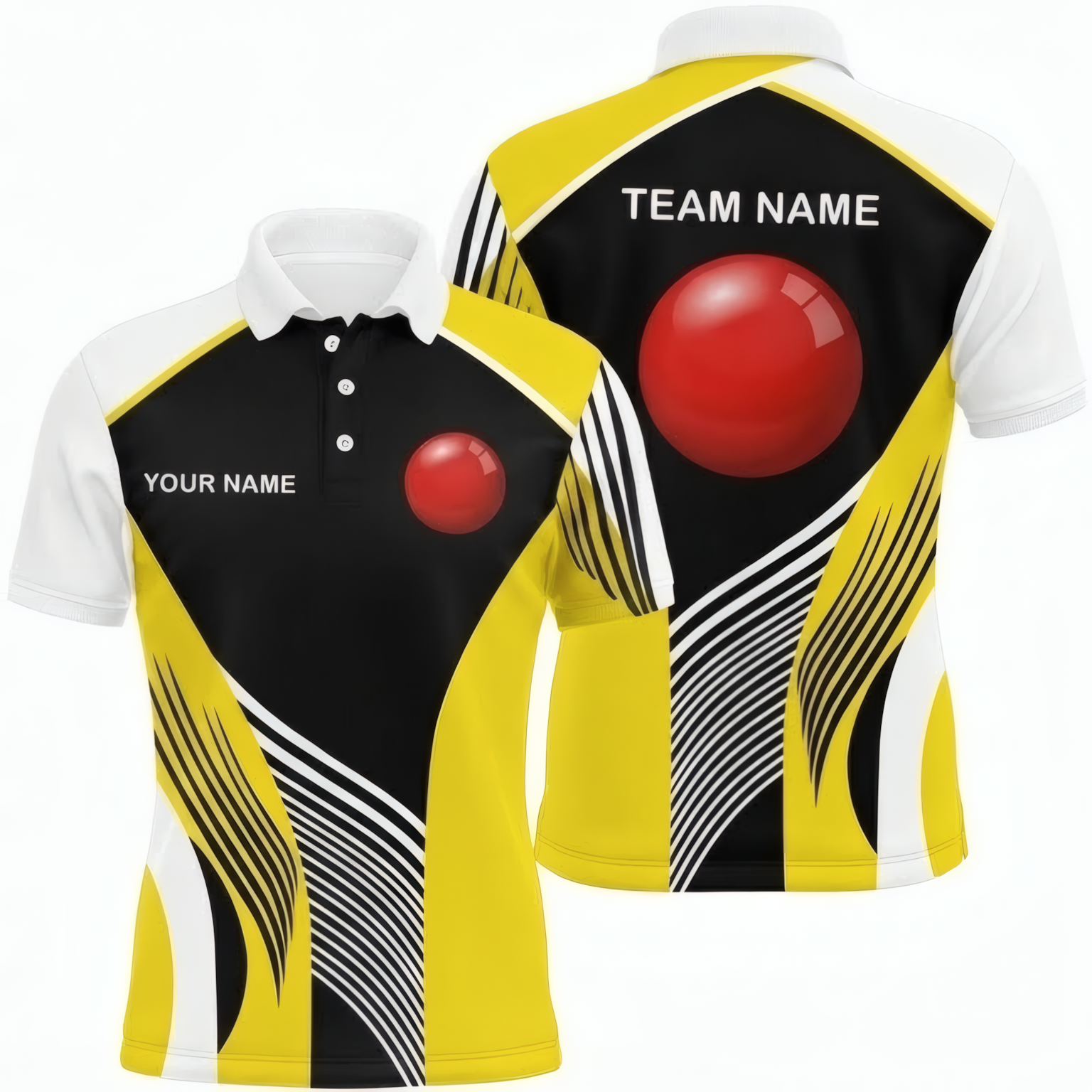 Personalised Red Ball Abstract Snooker Jersey Polo and Zipper Yellow Black For Men A8238 - Polo Women (Slim fit)