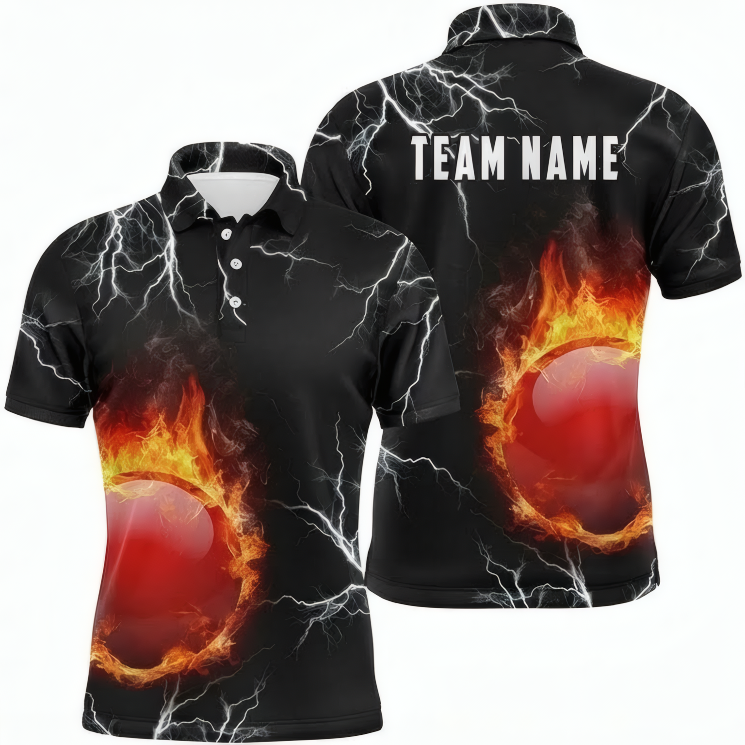 Personalised Fire Lightning Snooker Jersey for Men Custom Polo and Zipper Shirt Black Red L6113 - Polo Women (Slim fit)