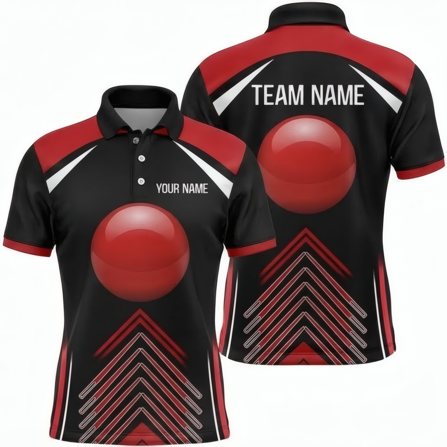 Personalised Red Ball Chevron Snooker Jersey Polo and Zipper Shirt Black Red White For Men U3405 - Polo Women (Slim fit)