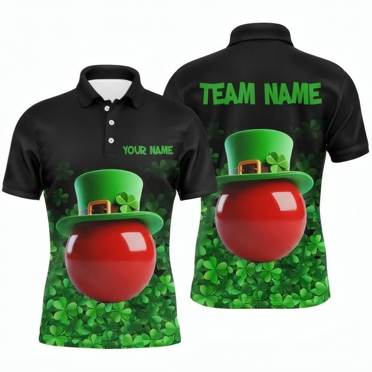 Personalised St Patrick's Day Snooker Jersey Leprechaun Hat and Ball Polo and Zipper Shirt Green Black For Men M0470 - Polo Women (Slim fit)