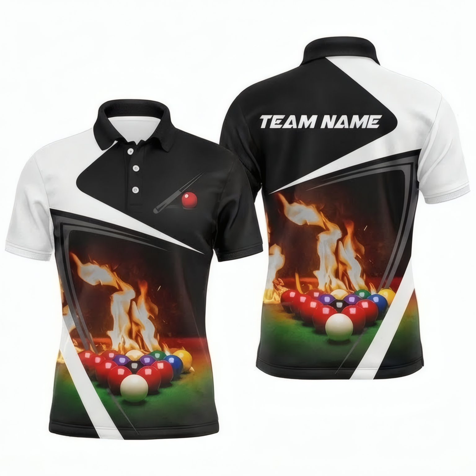 Personalised Fire Flame Snooker Jersey Polo and Zipper Black White For Men T2112 - Polo Women (Slim fit)
