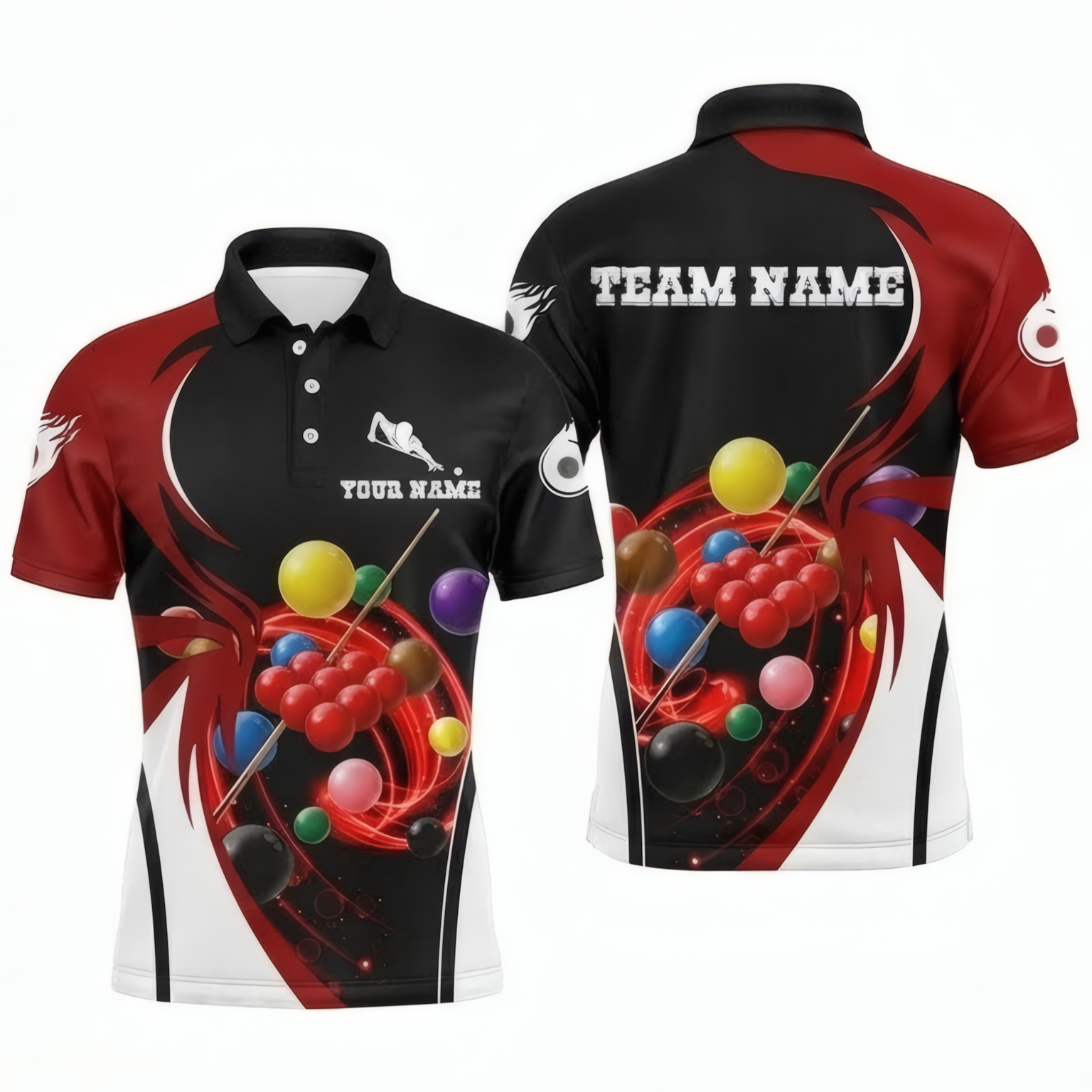 Personalised Snooker Ball Graphic Jersey Polo and Zipper Red Black White For Men W4950 - Polo Women (Slim fit)
