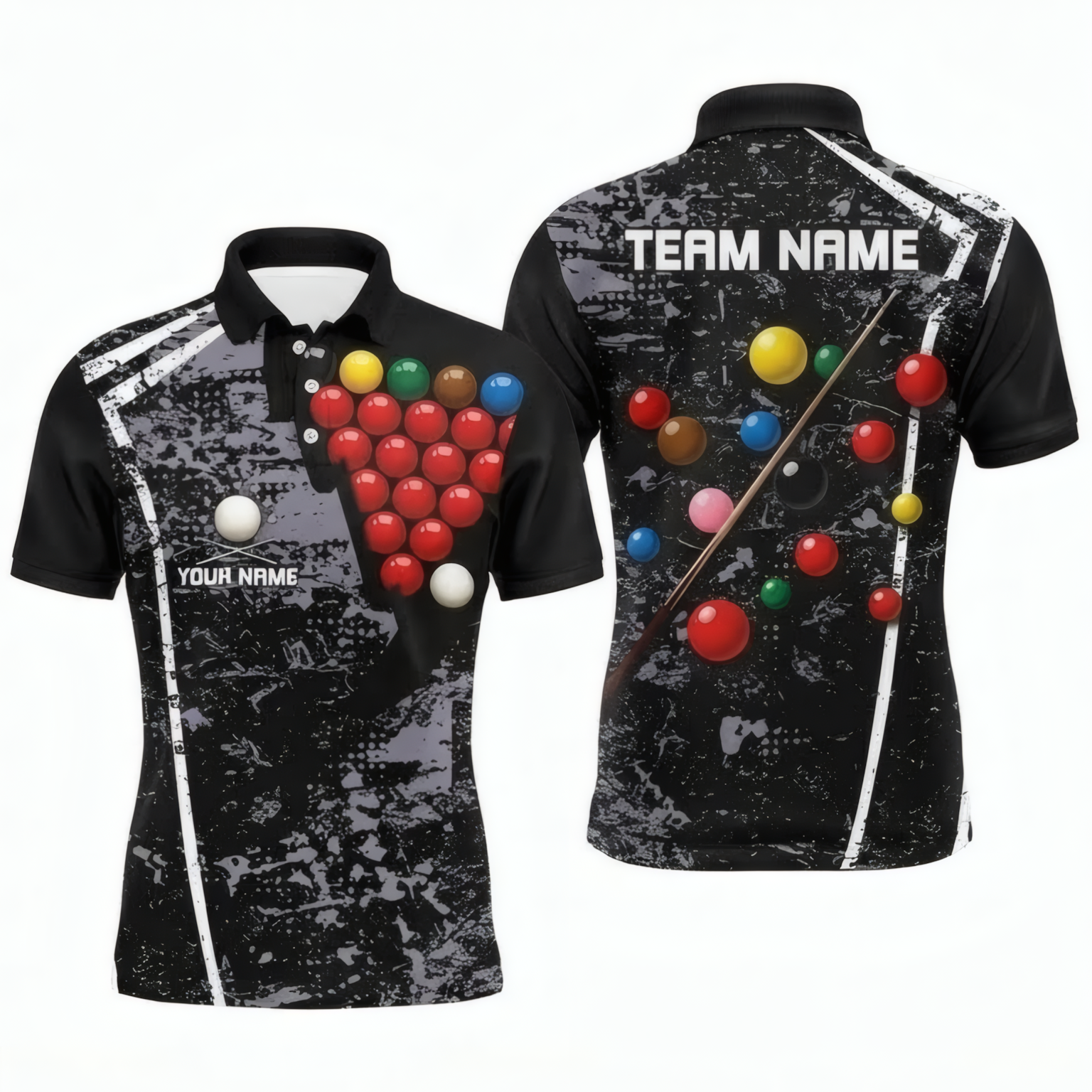 Personalised Snooker Balls Graphic Jersey Polo and Zipper Black Grey For Men R1241 - Polo Women (Slim fit)