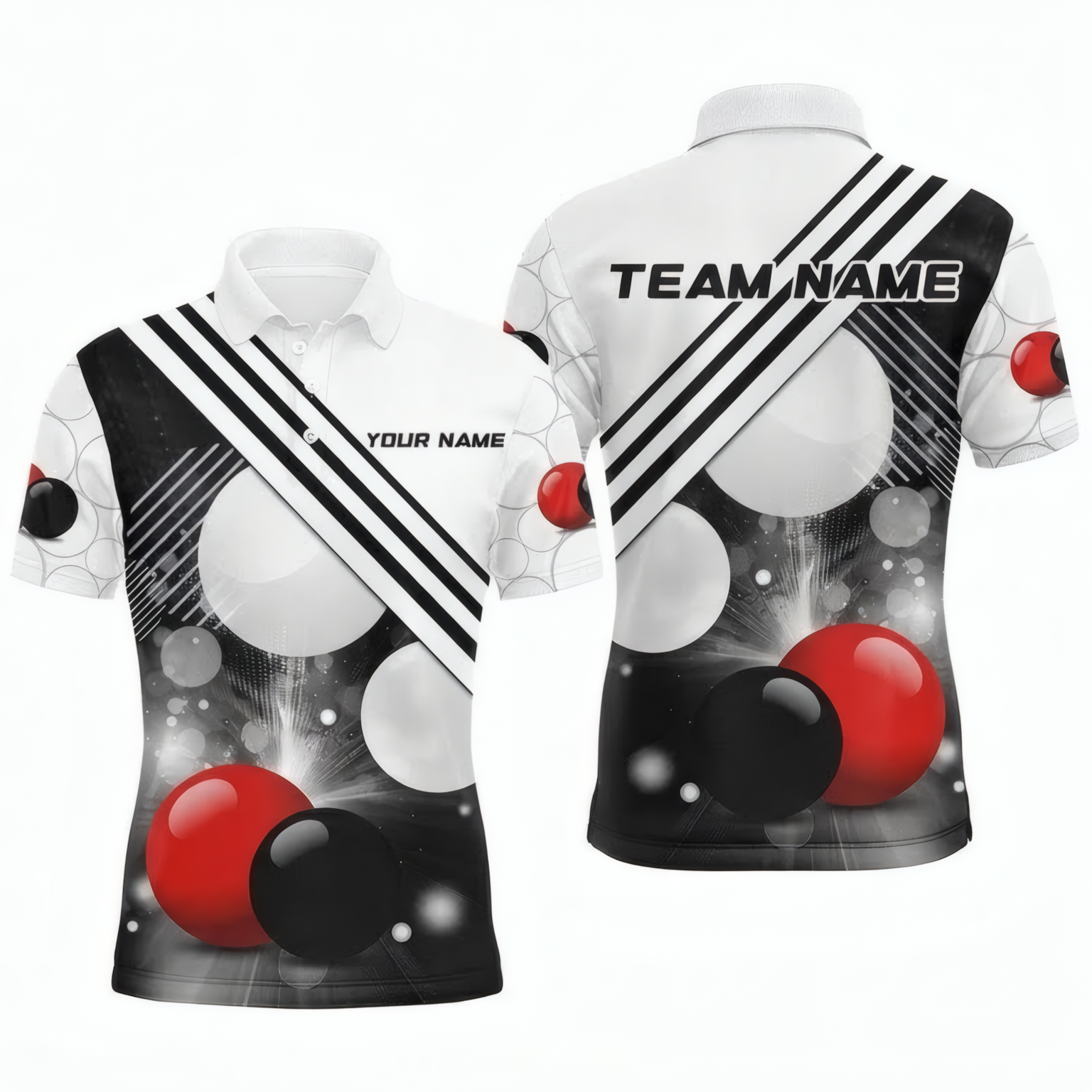 Personalised Snooker Ball Graphic Jersey Polo and Zipper for Men Custom Name Team Shirt Black Red White Q3551 - Polo Women (Slim fit)