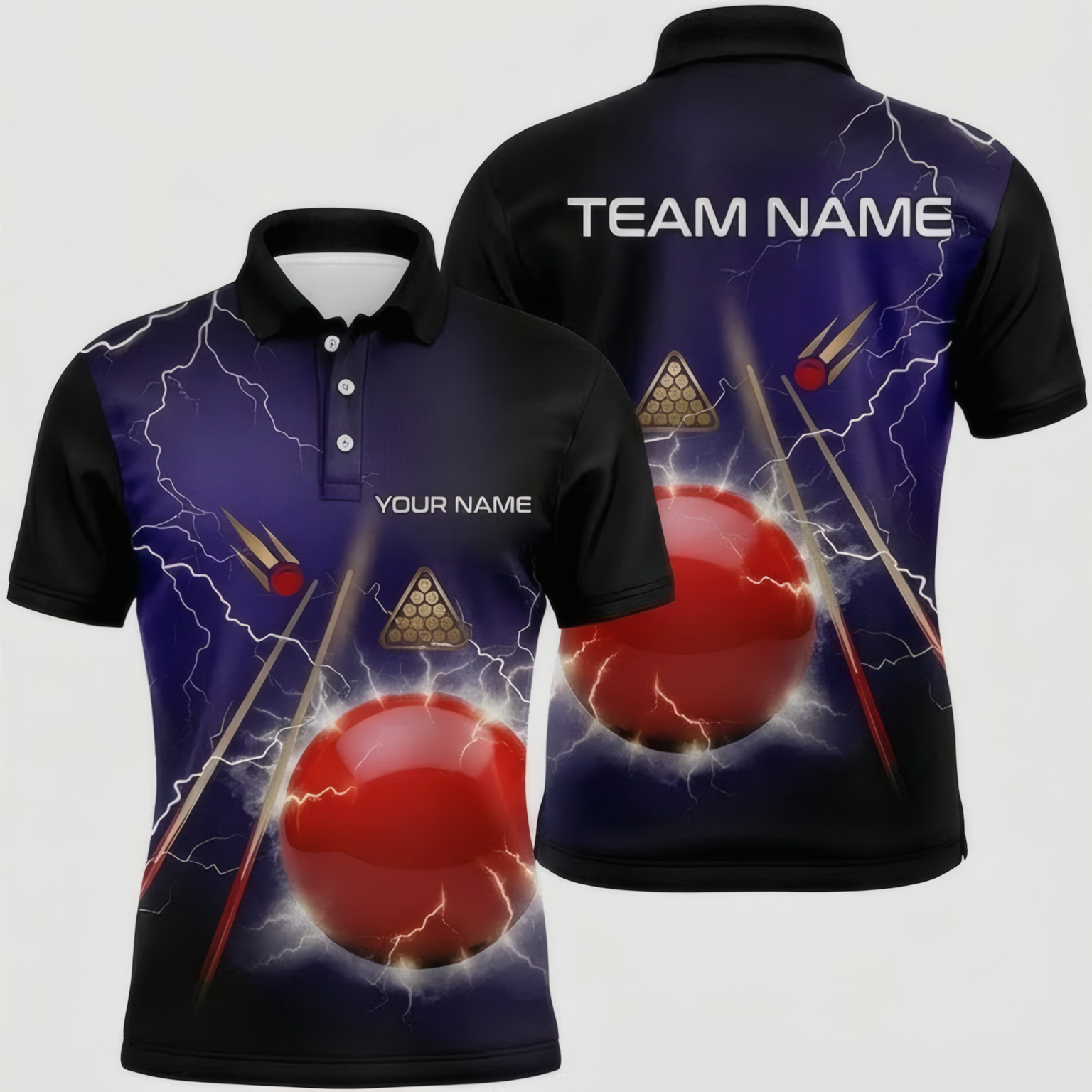 Personalised Lightning Snooker Jersey Polo and Zipper for Men Custom Name Electric Red Ball Shirt Purple Black H9371 - Polo Women (Slim fit)