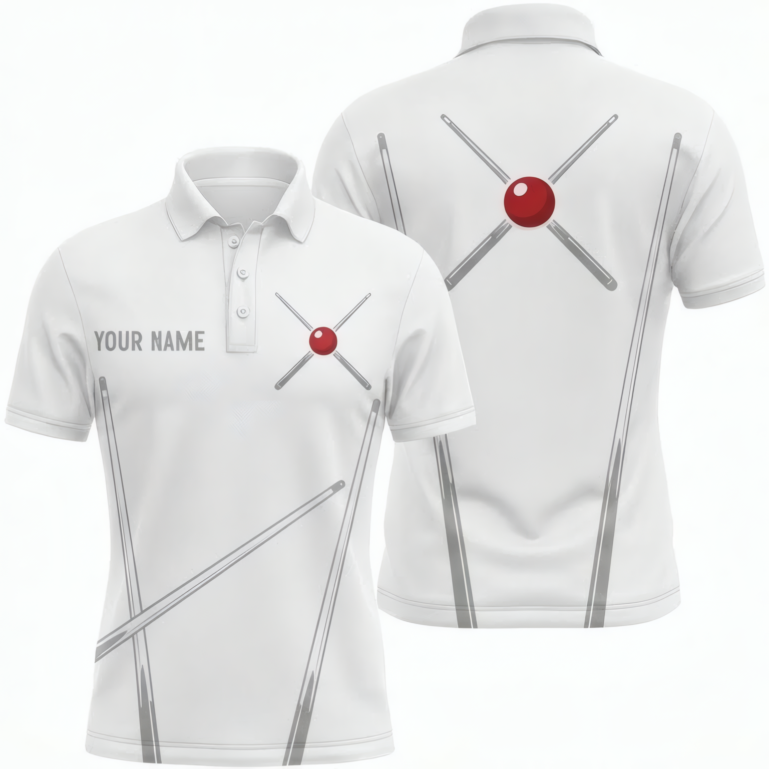 Personalised Crossed Cues Snooker Jersey Polo and Zipper White Grey For Men Y3890 - Polo Women (Slim fit)