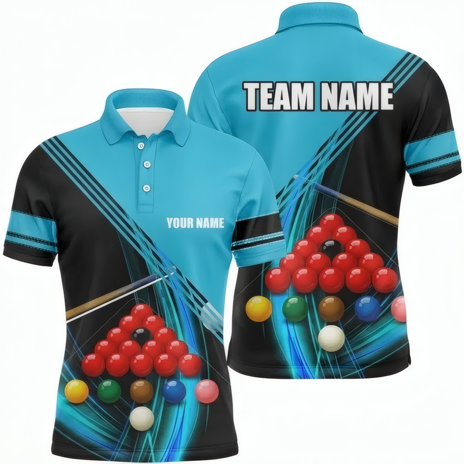 Personalised Snooker Ball Graphic Jersey Polo and Zipper Blue Black For Men Y8283 - Polo Women (Slim fit)