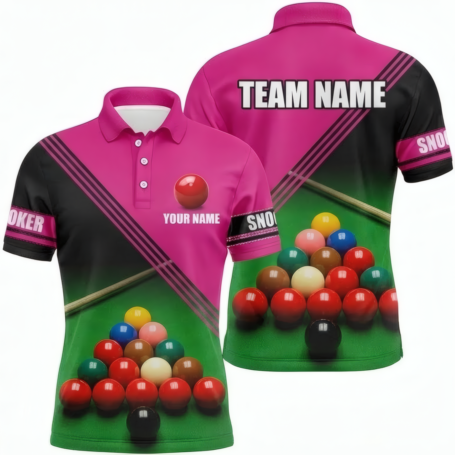 Personalised Snooker Table Jersey Polo and Zipper Pink Black For Men Custom Snooker Balls Shirt M4621 - Polo Women (Slim fit)
