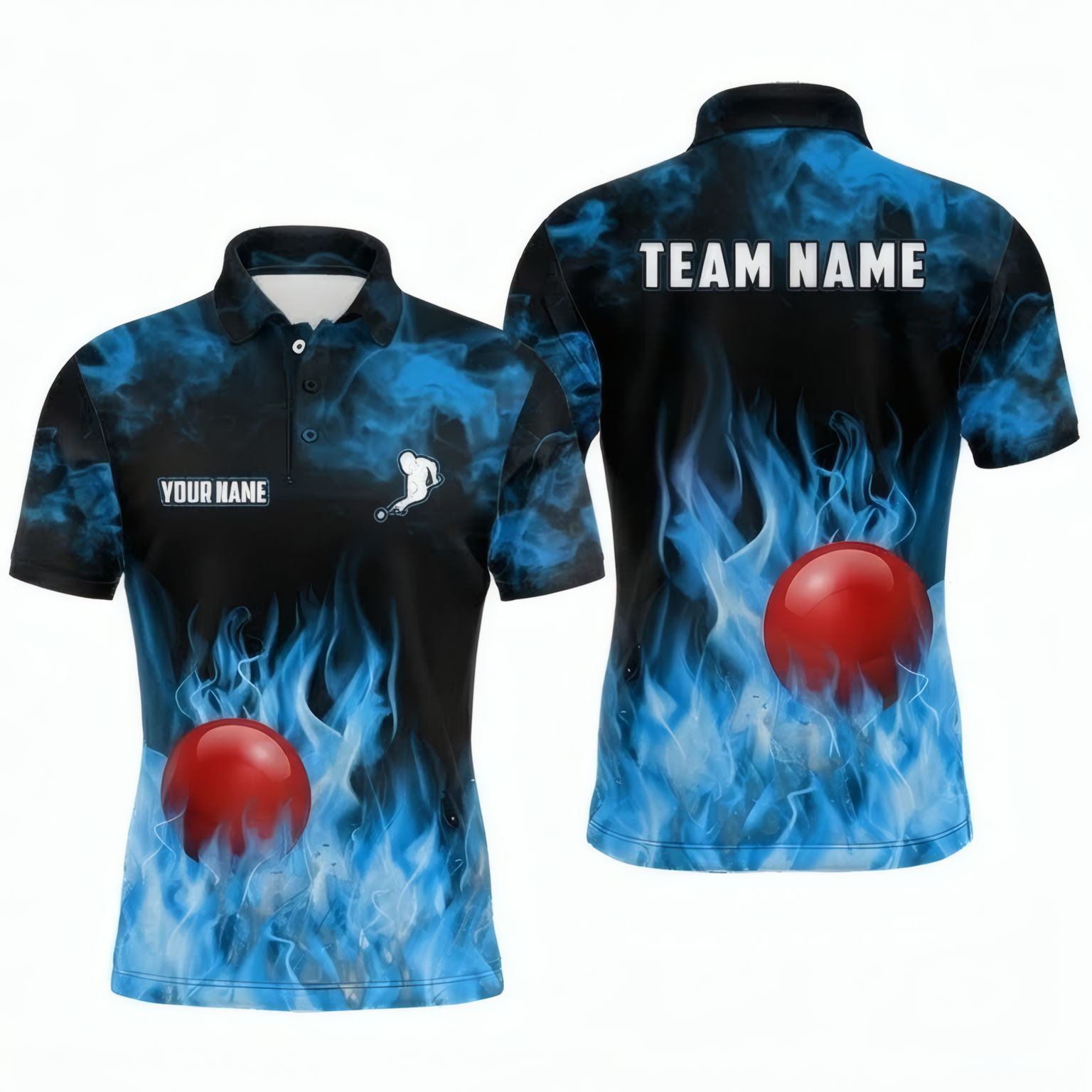 Personalised Blue Fire Flame Snooker Jersey Polo and Zipper Blue Black For Men T8415 - Polo Women (Slim fit)