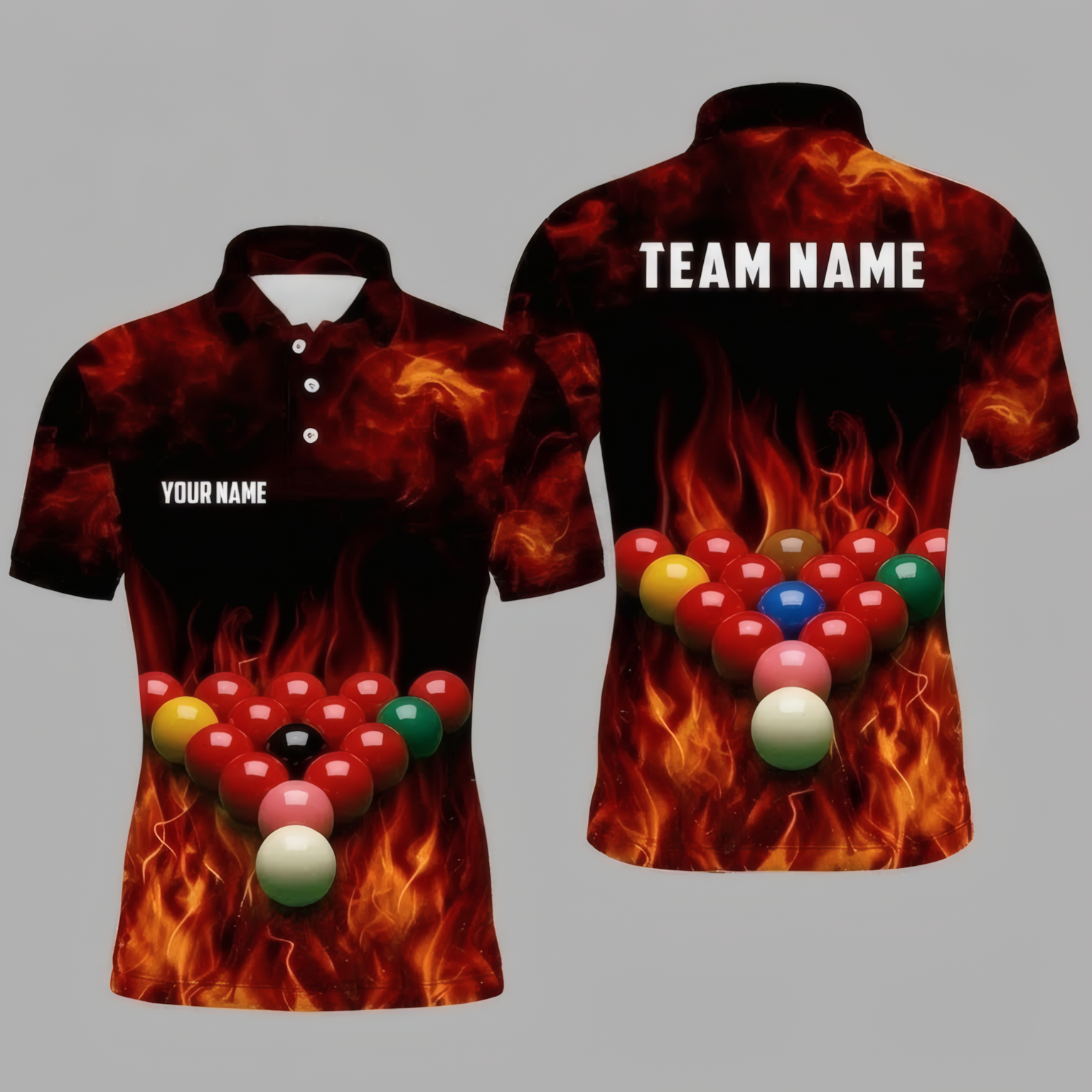 Personalised Fire Flame Snooker Jersey Polo and Zipper for Men Custom Snooker Balls Print Red Black I7785 - Polo Women (Slim fit)