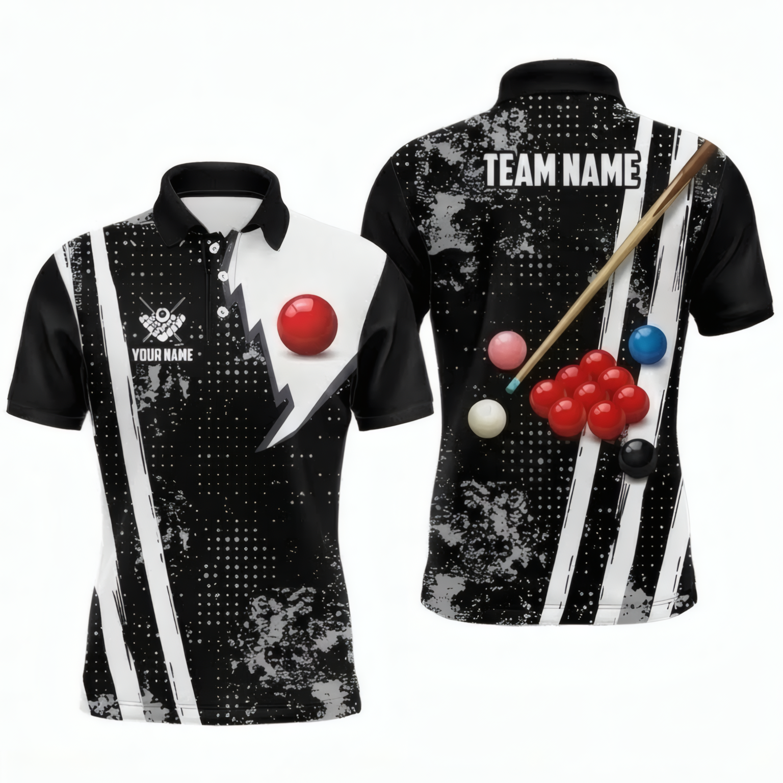 Personalised Custom Lightning Snooker Jersey Polo and Zipper for Men Black White S7545 - Polo Women (Slim fit)