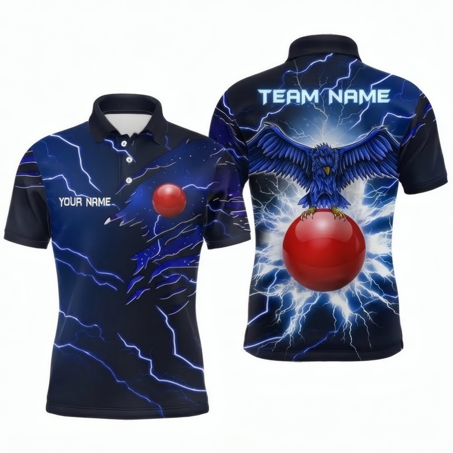 Personalised Eagle Lightning Snooker Jersey Polo and Zipper Blue Black For Men V8814 - Polo Women (Slim fit)