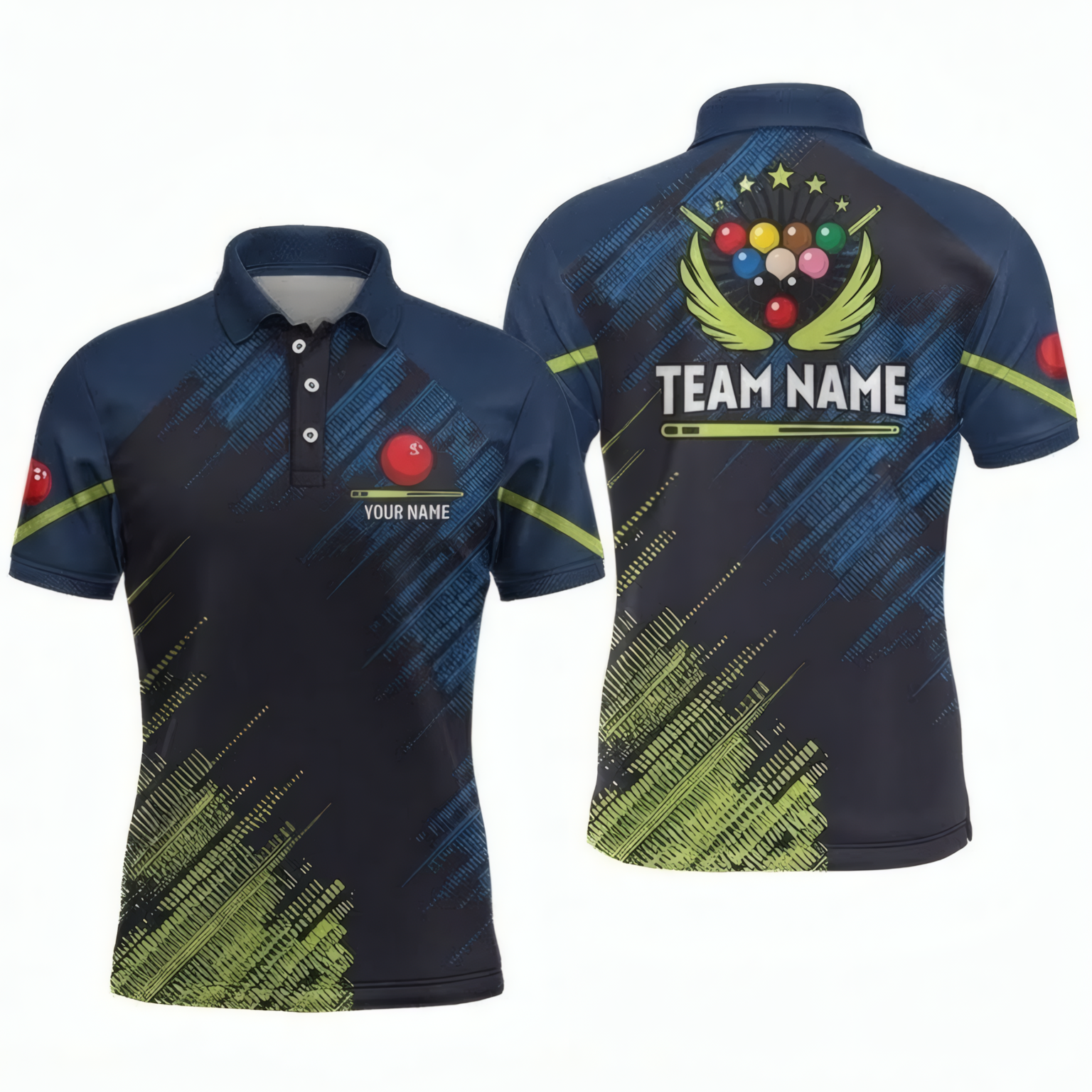 Personalised Abstract Snooker Jersey Polo and Zipper Custom Shirt Navy Blue Lime Green For Men B0829 - Polo Women (Slim fit)