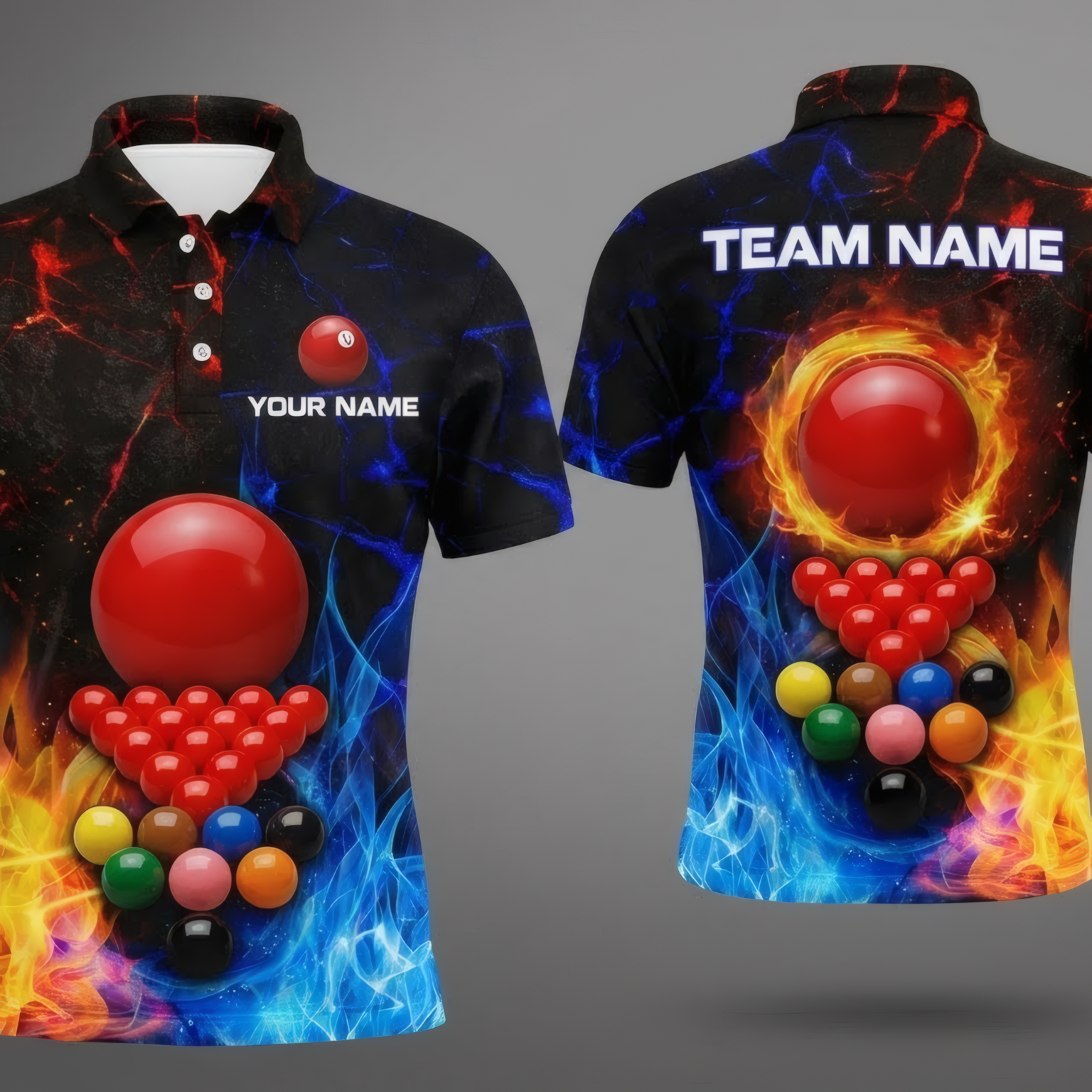 Personalised Fire and Ice Snooker Polo Shirt Custom Team Jersey for Men Black Red Blue B1848 - Polo Women (Slim fit)