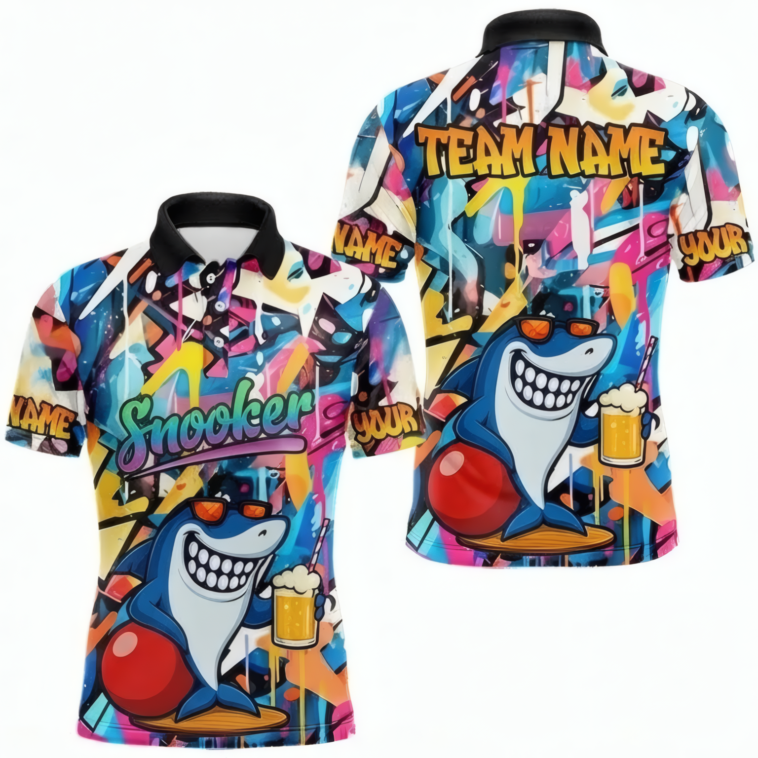 Personalised Graffiti Shark Snooker Jersey Polo and Zipper Multicolour for Men T1146 - Polo Women (Slim fit)