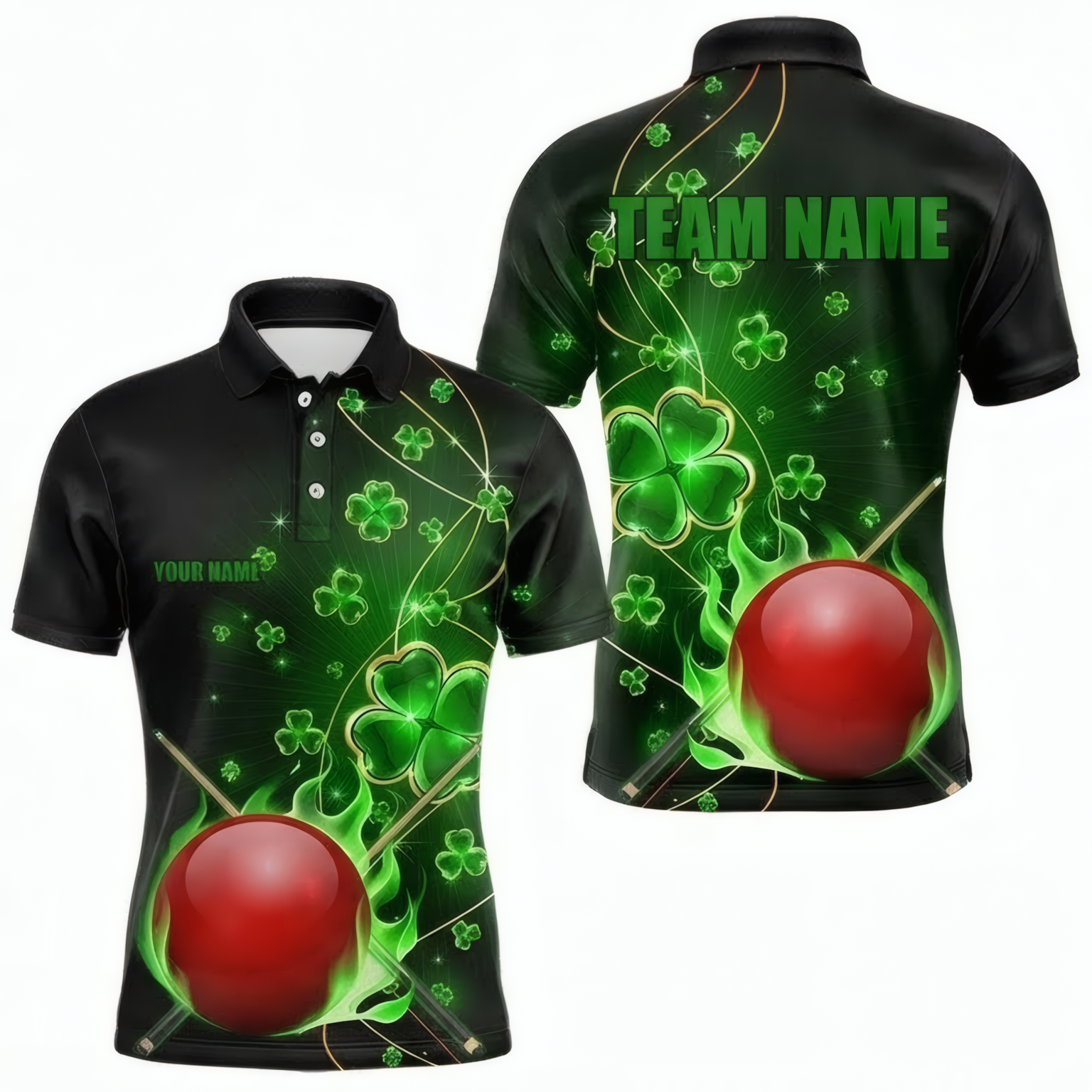 Personalised Lucky Shamrock Snooker Jersey Polo and Zipper Green Black For Men A9745 - Polo Women (Slim fit)