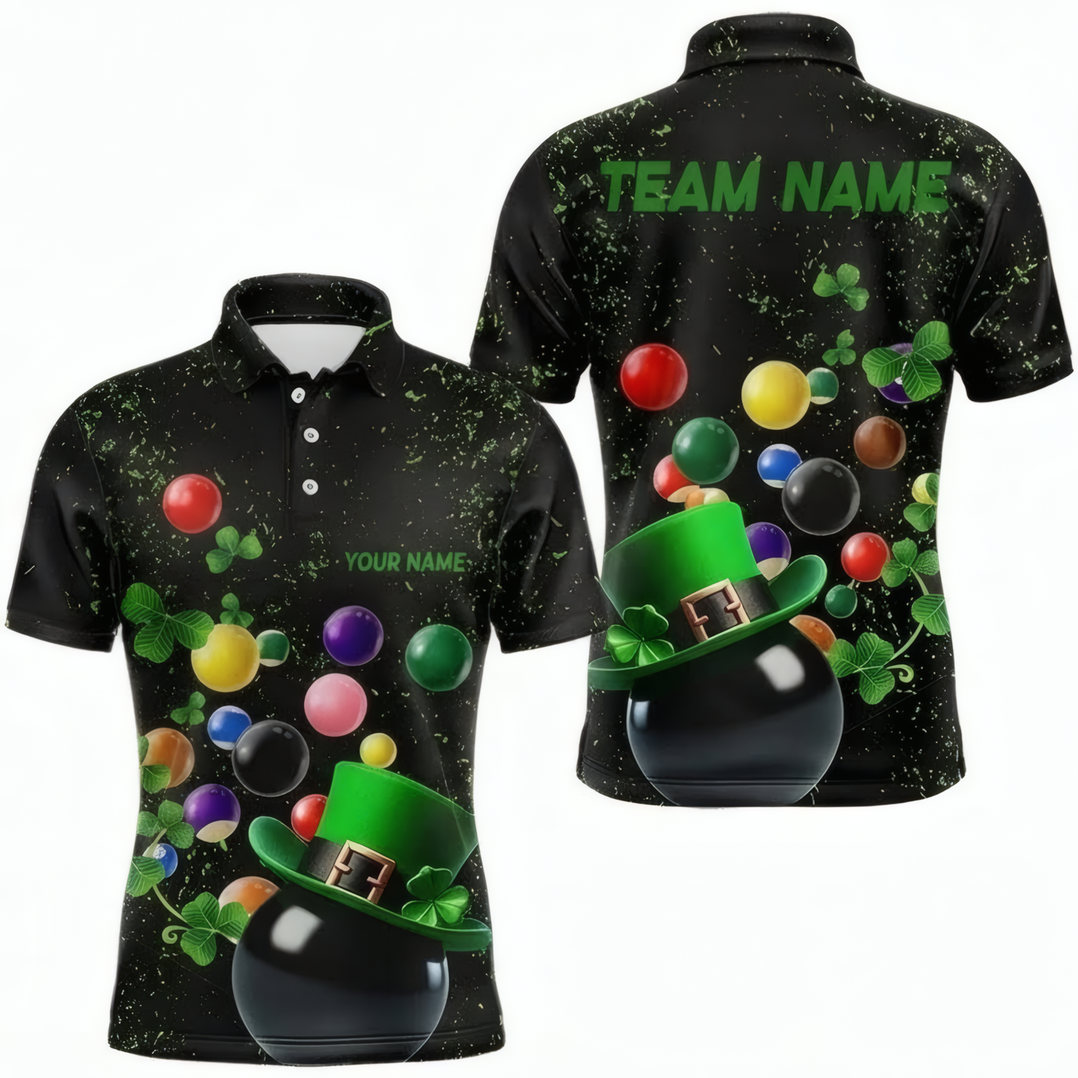 Personalised Irish Shamrock Snooker Jersey Polo and Zipper Shirt for Men Black Green Custom Leprechaun Design D8475 - Polo Women (Slim fit)