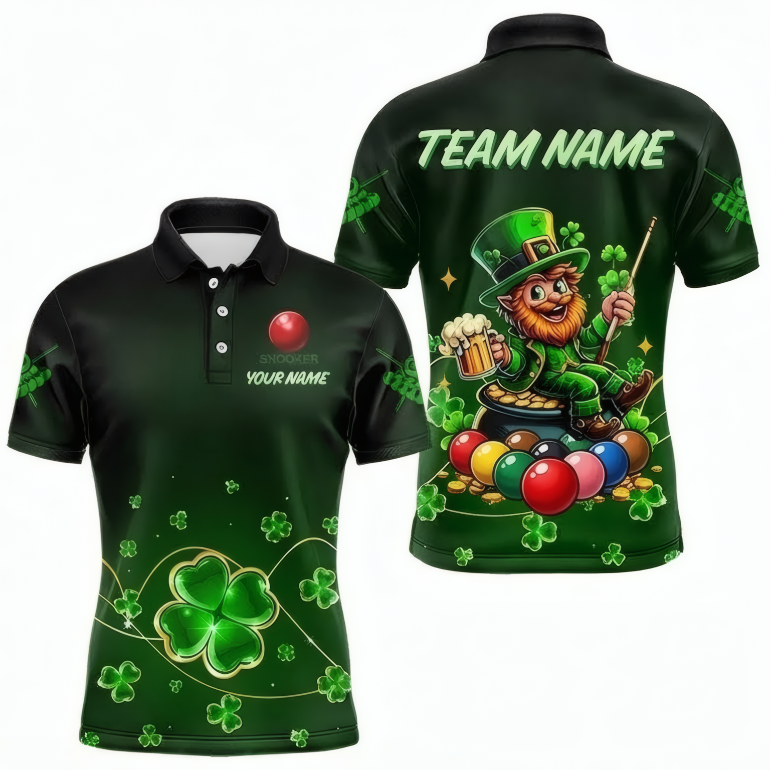 Personalised Irish Leprechaun Snooker Jersey Polo and Zipper Green Shamrock Shirt For Men N4838 - Polo Women (Slim fit)