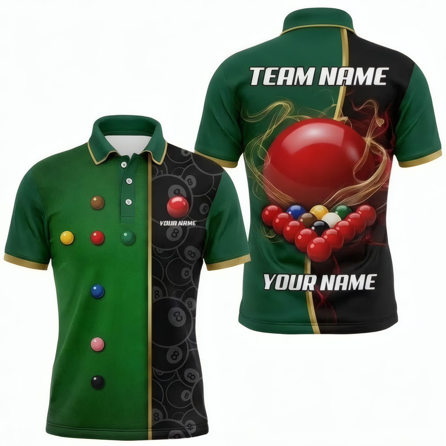 Personalised Snooker Ball Rack Jersey Polo and Zipper Green Black For Men K6158 - Polo Women (Slim fit)