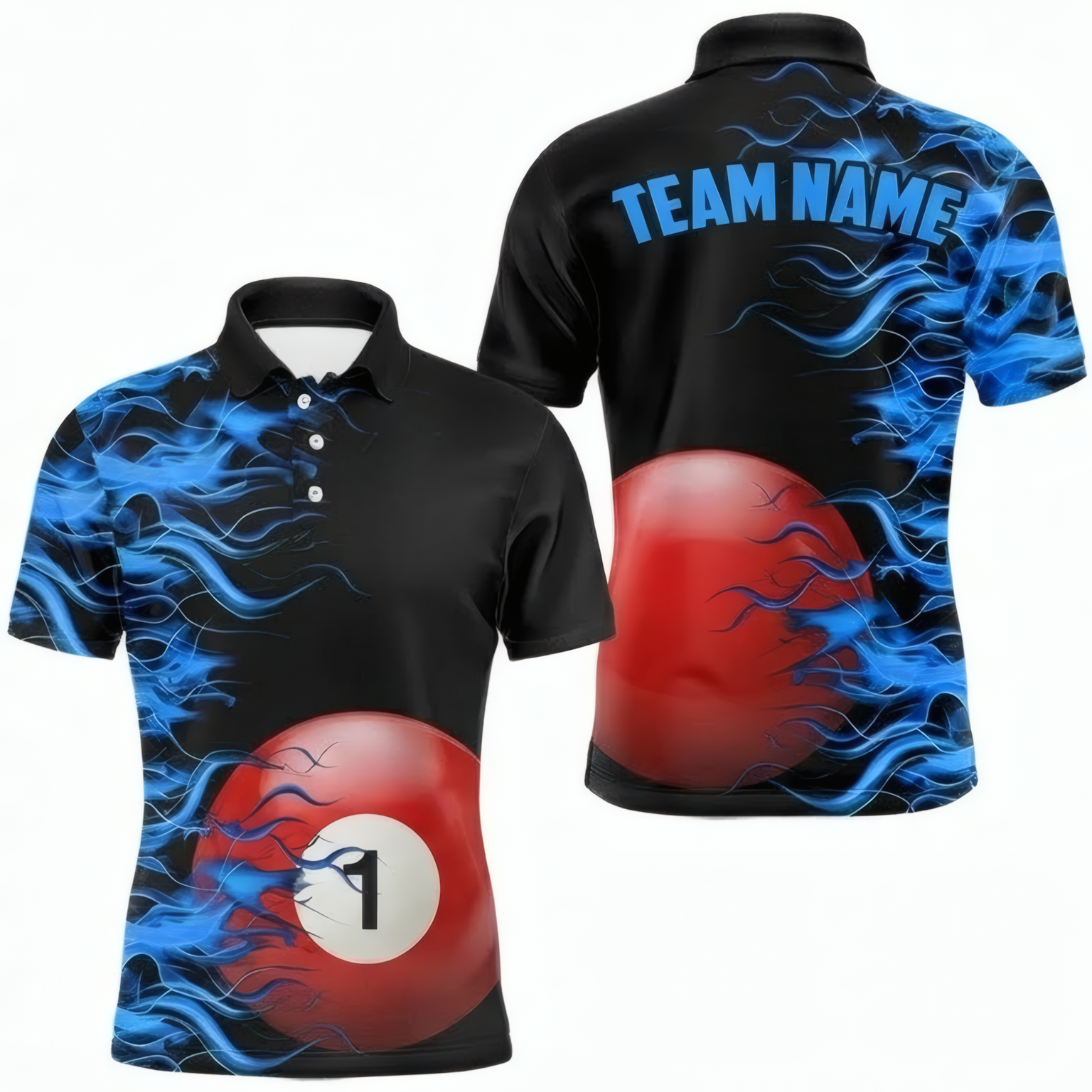 Personalised Blue Fire Flame Snooker Jersey Polo and Zipper for Men Custom Pool Shirt Black Red Ball U2386 - Polo Women (Slim fit)
