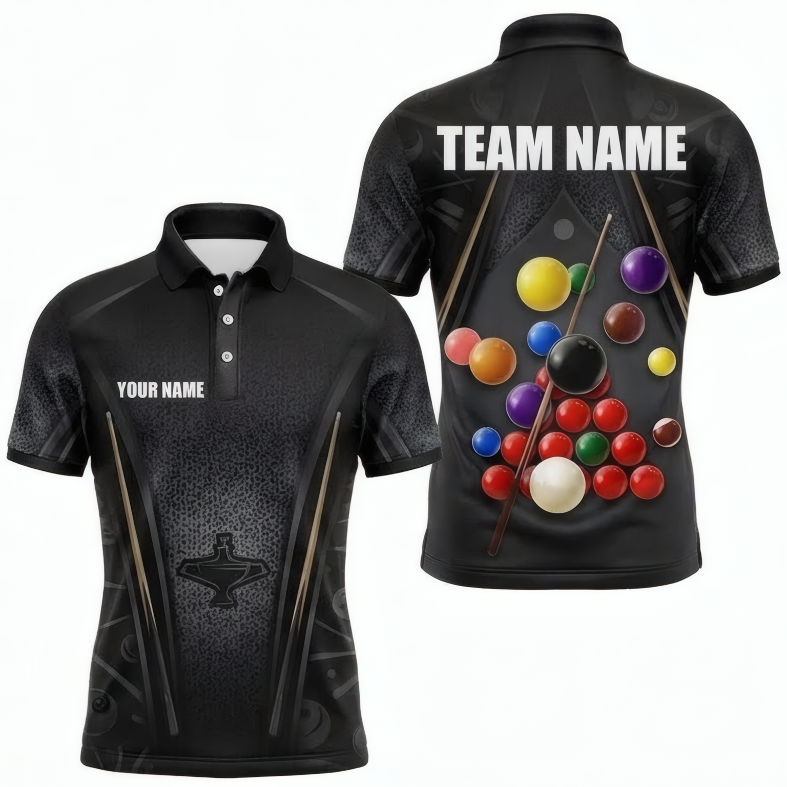 Personalised Snooker Ball and Cue Graphic Jersey Polo and Zipper Black For Men A3255 - Polo Women (Slim fit)