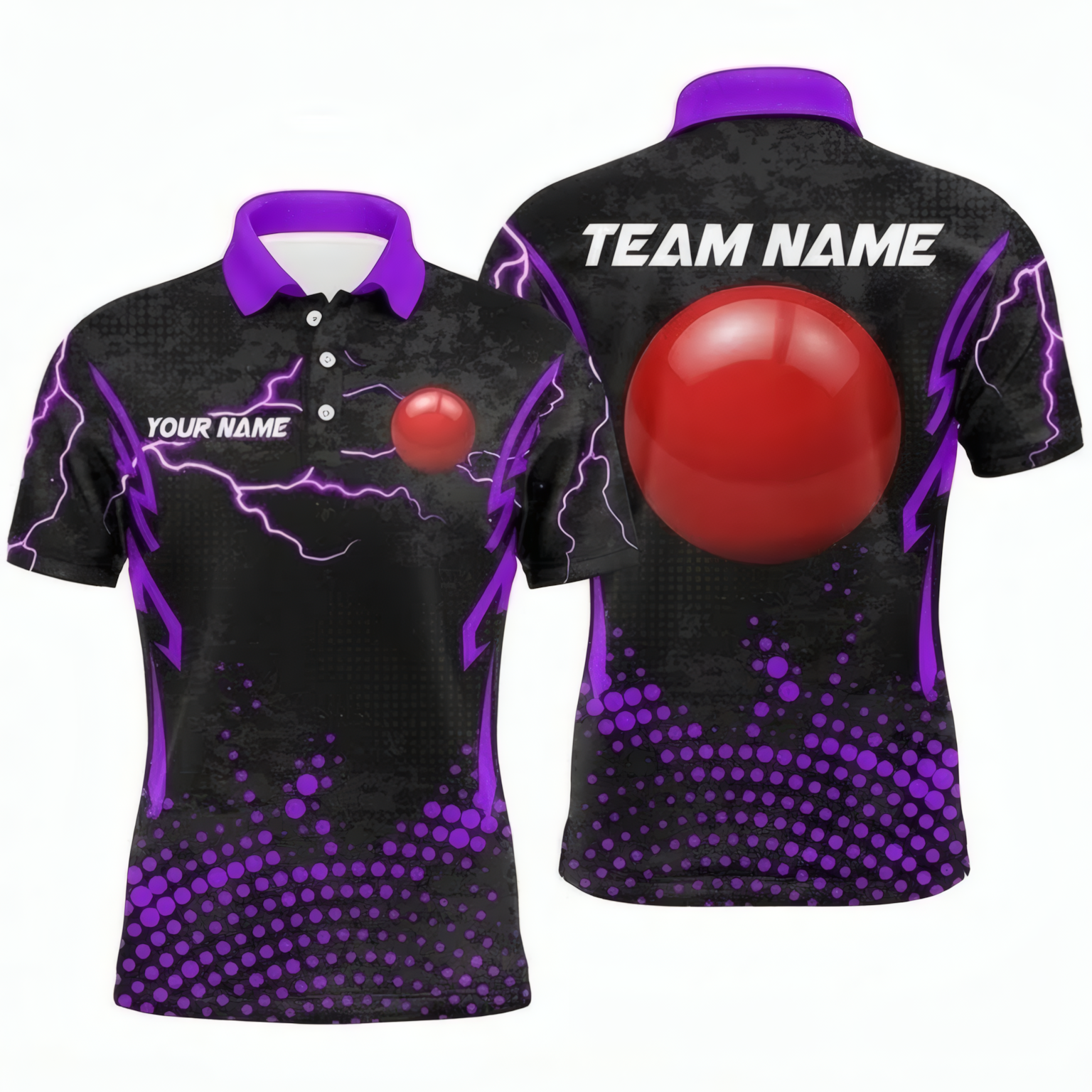 Personalised Purple Lightning Snooker Jersey Polo and Zipper For Men Custom Black Billiards Shirt P8476 - Polo Women (Slim fit)