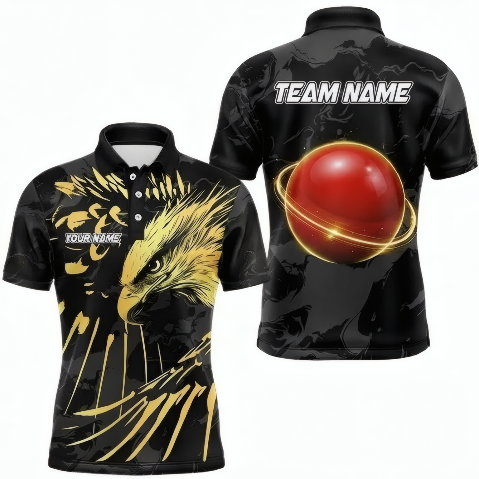 Personalised Golden Eagle Snooker Jersey Polo and Zipper Custom Shirt Black Gold For Men K4987 - Polo Women (Slim fit)