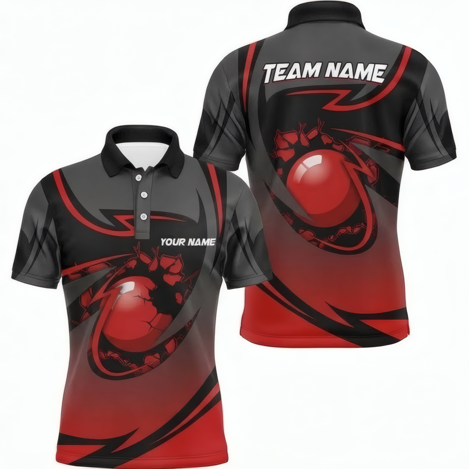 Personalised Red Ball Graphic Snooker Jersey Polo and Zipper Red Black Grey For Men G2266 - Polo Women (Slim fit)