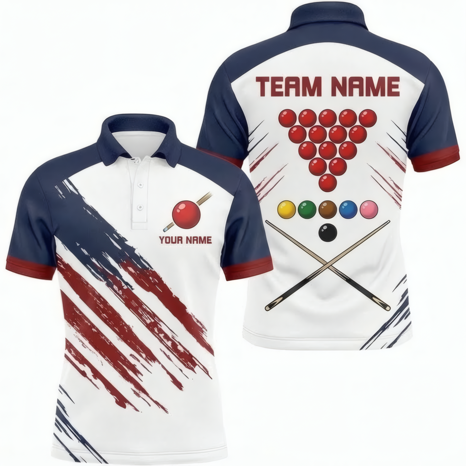 Personalised Abstract Paint Stroke Snooker Jersey Polo and Zipper White Navy Red For Men J5881 - Polo Women (Slim fit)
