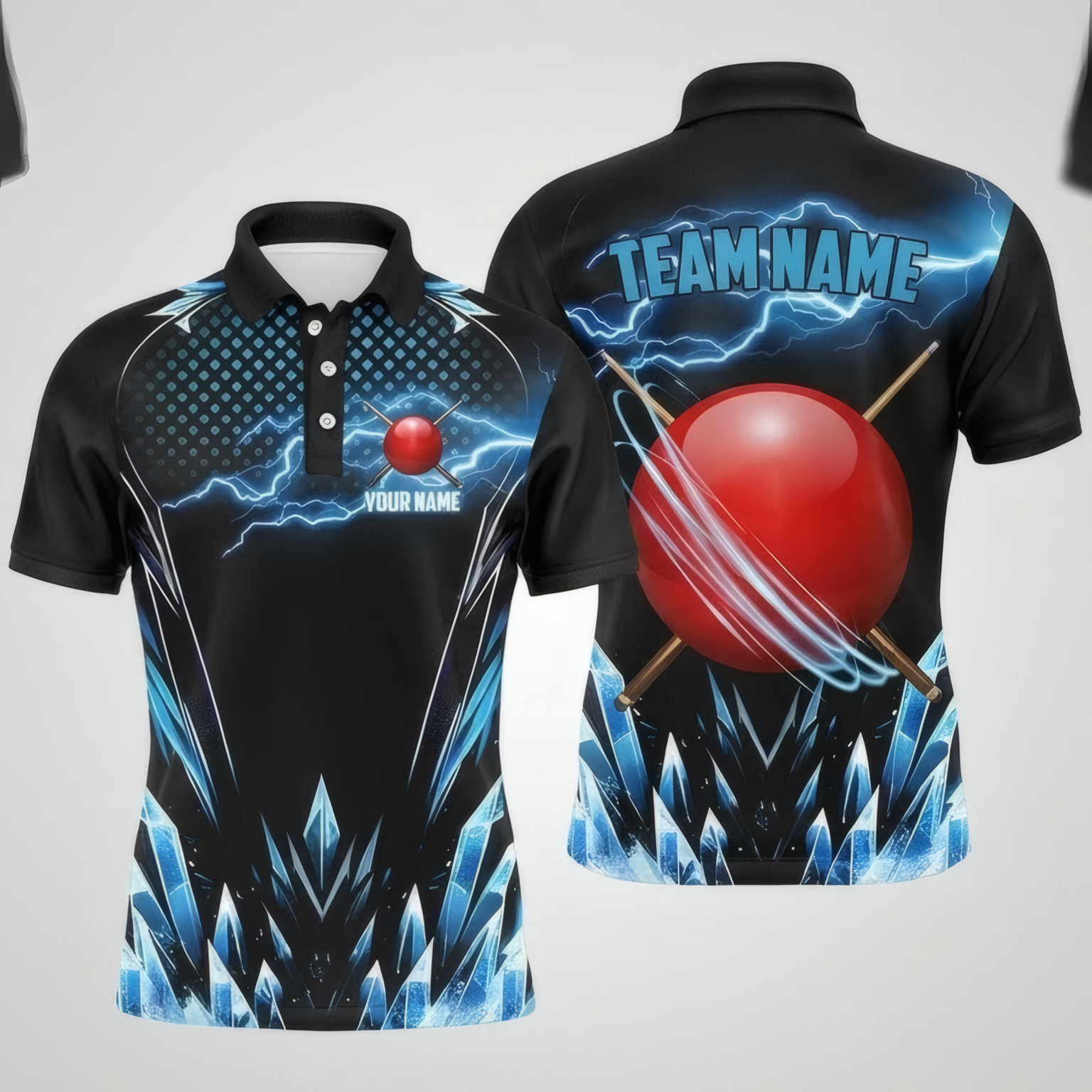 Personalised Blue Lightning and Ice Snooker Jersey Polo and Zipper Black For Men H3538 - Polo Women (Slim fit)
