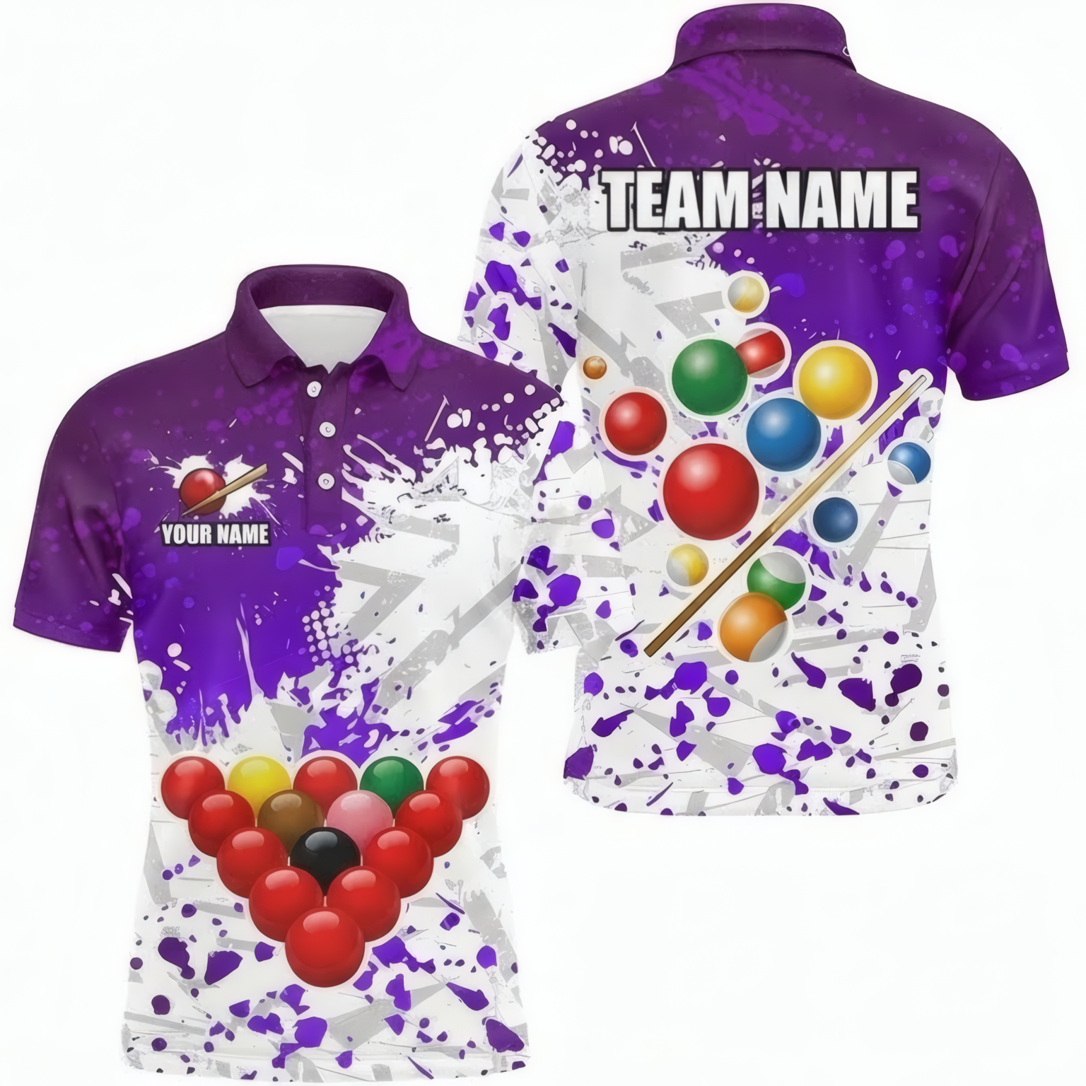 Personalised Paint Splash Snooker Jersey Polo and Zipper Purple White For Men H2793 - Polo Women (Slim fit)