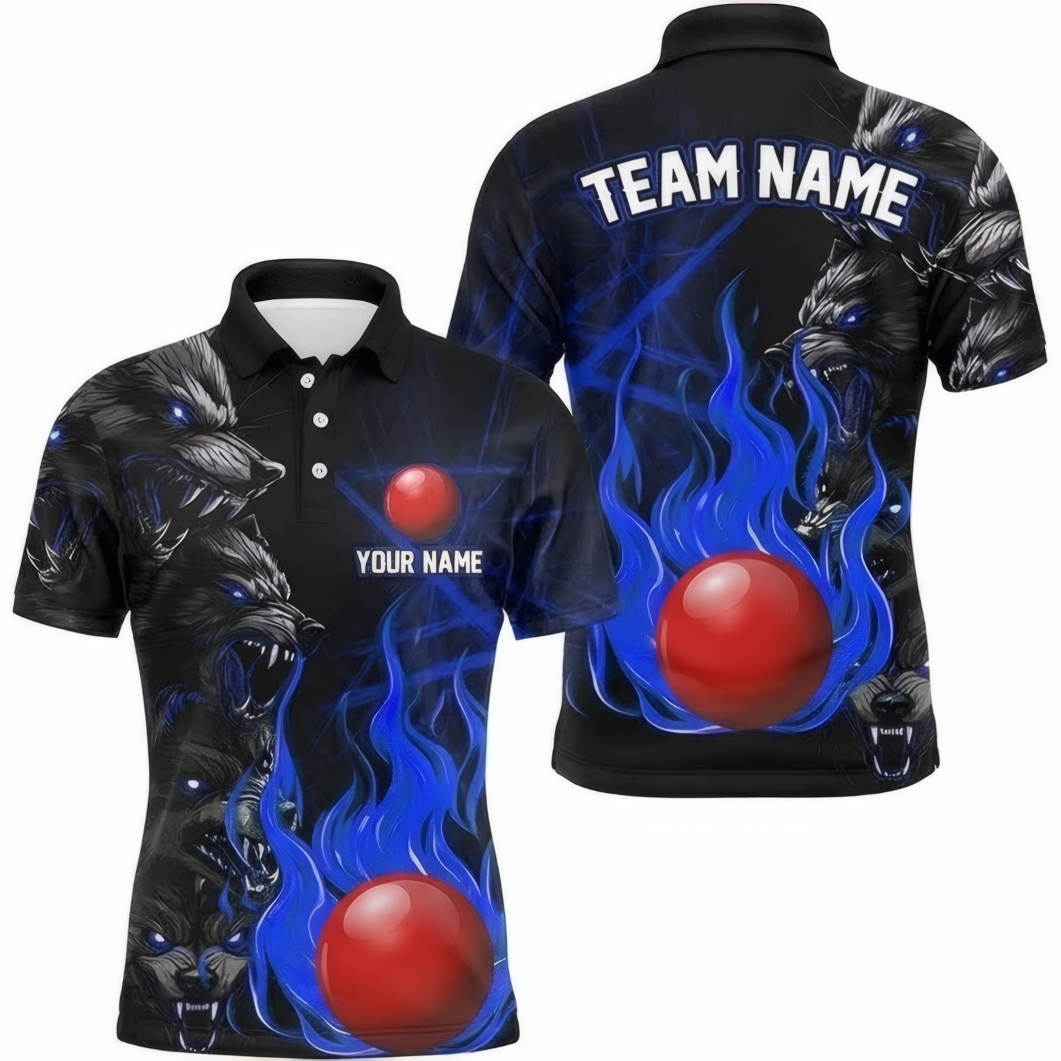 Personalised Wolf Blue Flame Snooker Jersey Polo and Zipper Black Red For Men H0285 - Polo Women (Slim fit)