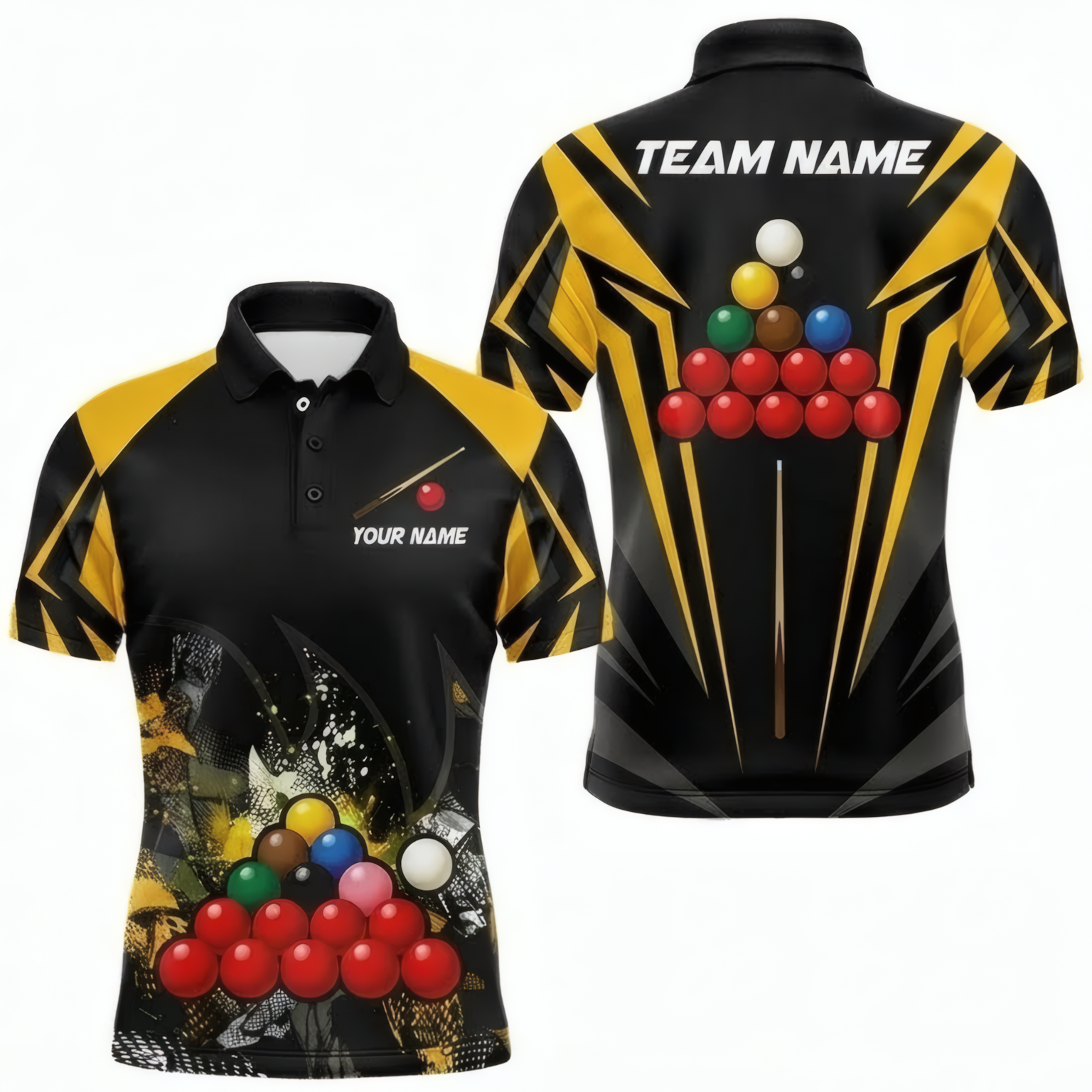 Personalised Snooker Ball Jersey Polo and Zipper Black Yellow Gold For Men O5438 - Polo Women (Slim fit)