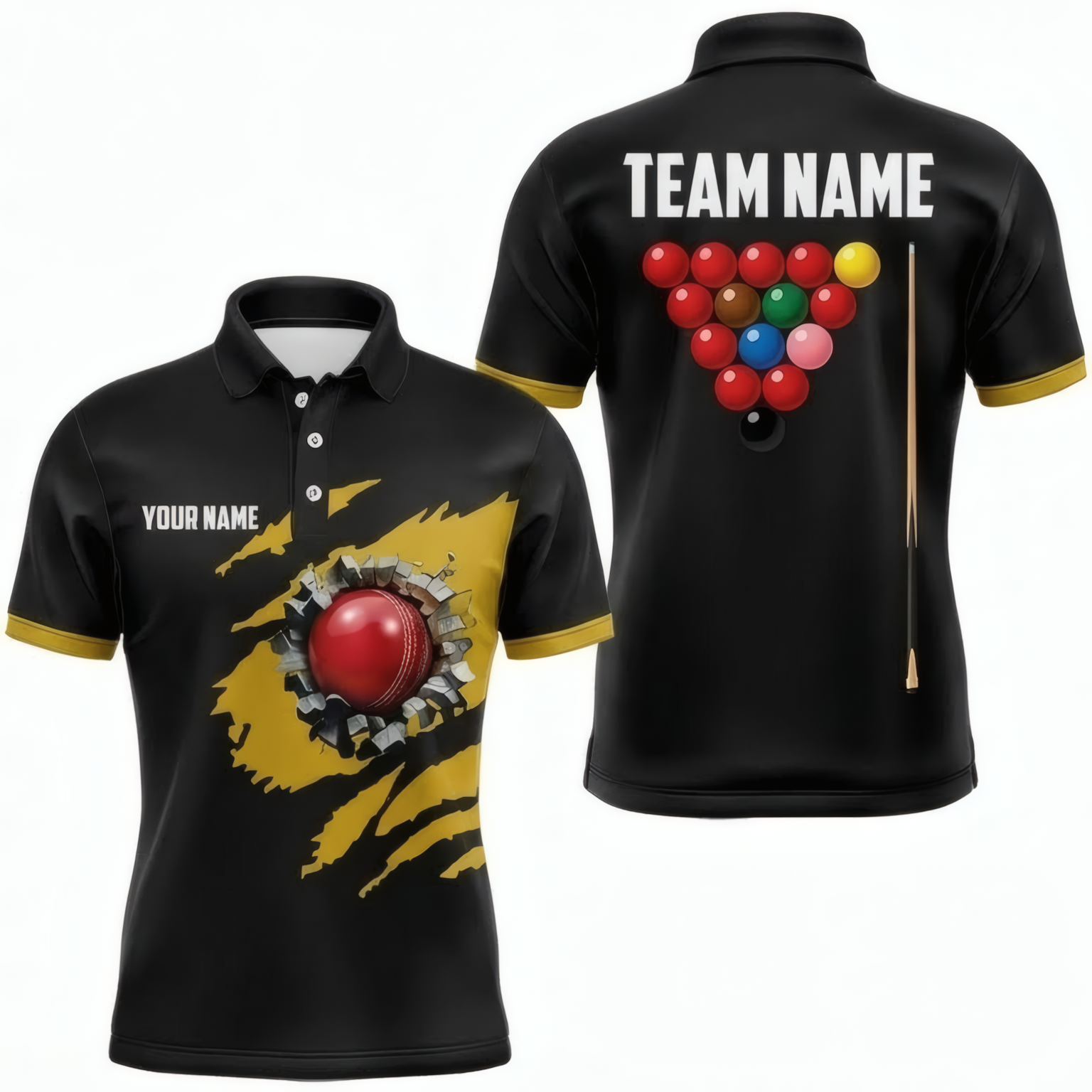 Personalised Snooker Ball Break Jersey Polo and Zipper Black Gold For Men F2718 - Polo Women (Slim fit)