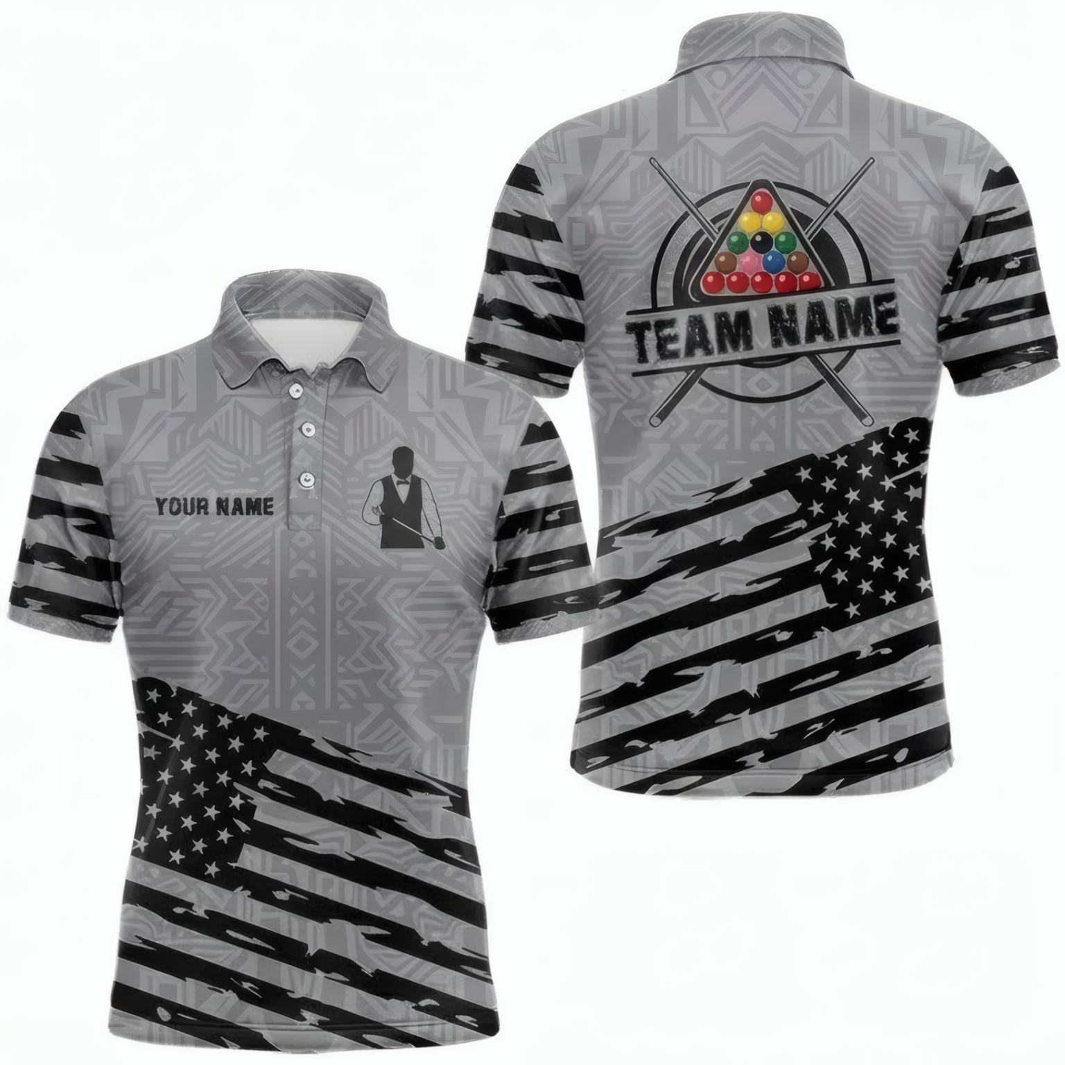 Personalised USA American Flag Snooker Jersey Polo and Zipper Shirt Grey Black for Men X7621 - Polo Women (Slim fit)