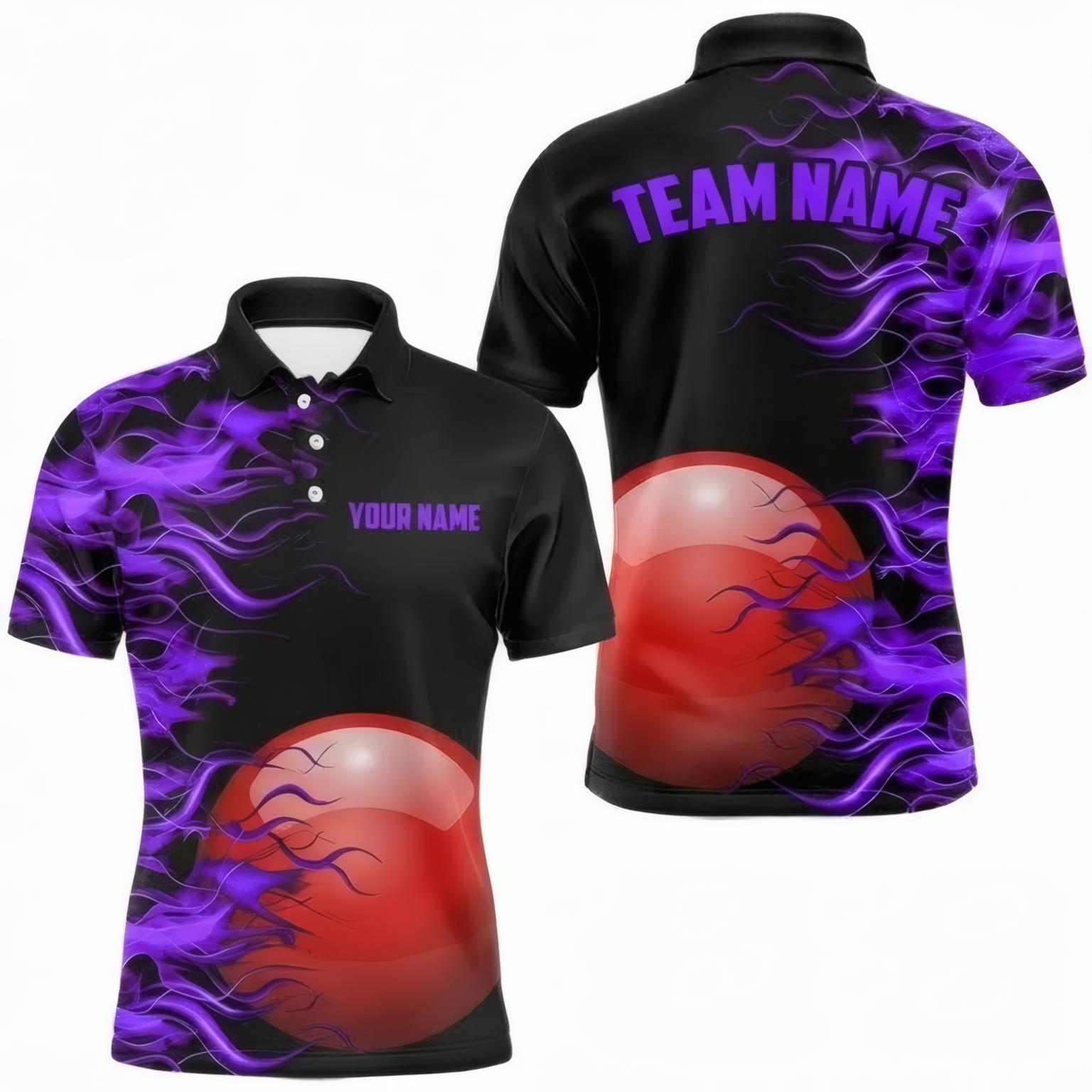 Personalised Purple Flame Snooker Jersey Polo and Zipper Red Ball Black For Men I4063 - Polo Women (Slim fit)