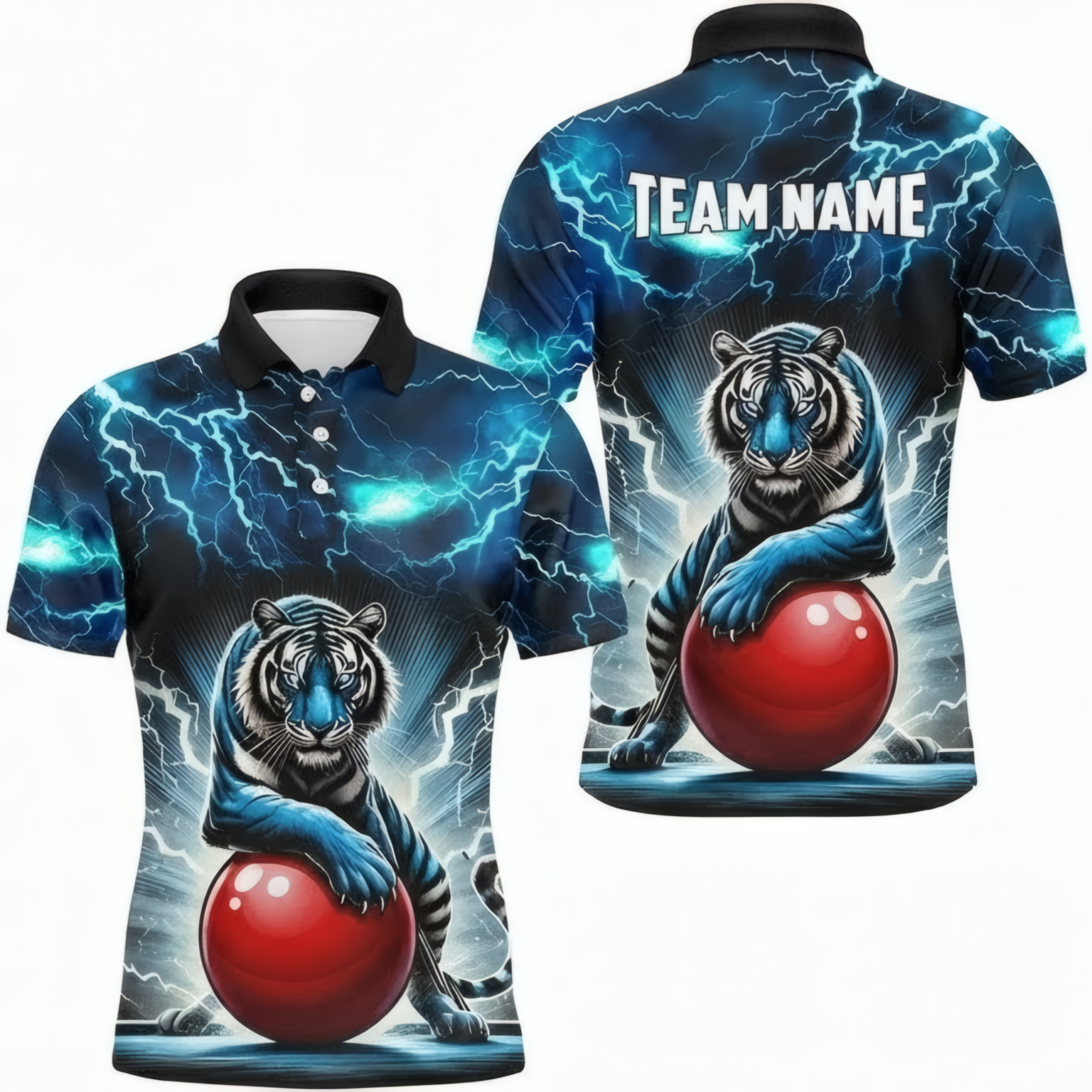 Personalised Blue Lightning Tiger Snooker Jersey Polo and Zipper Custom Shirt for Men Blue Black Red H5542 - Polo Women (Slim fit)