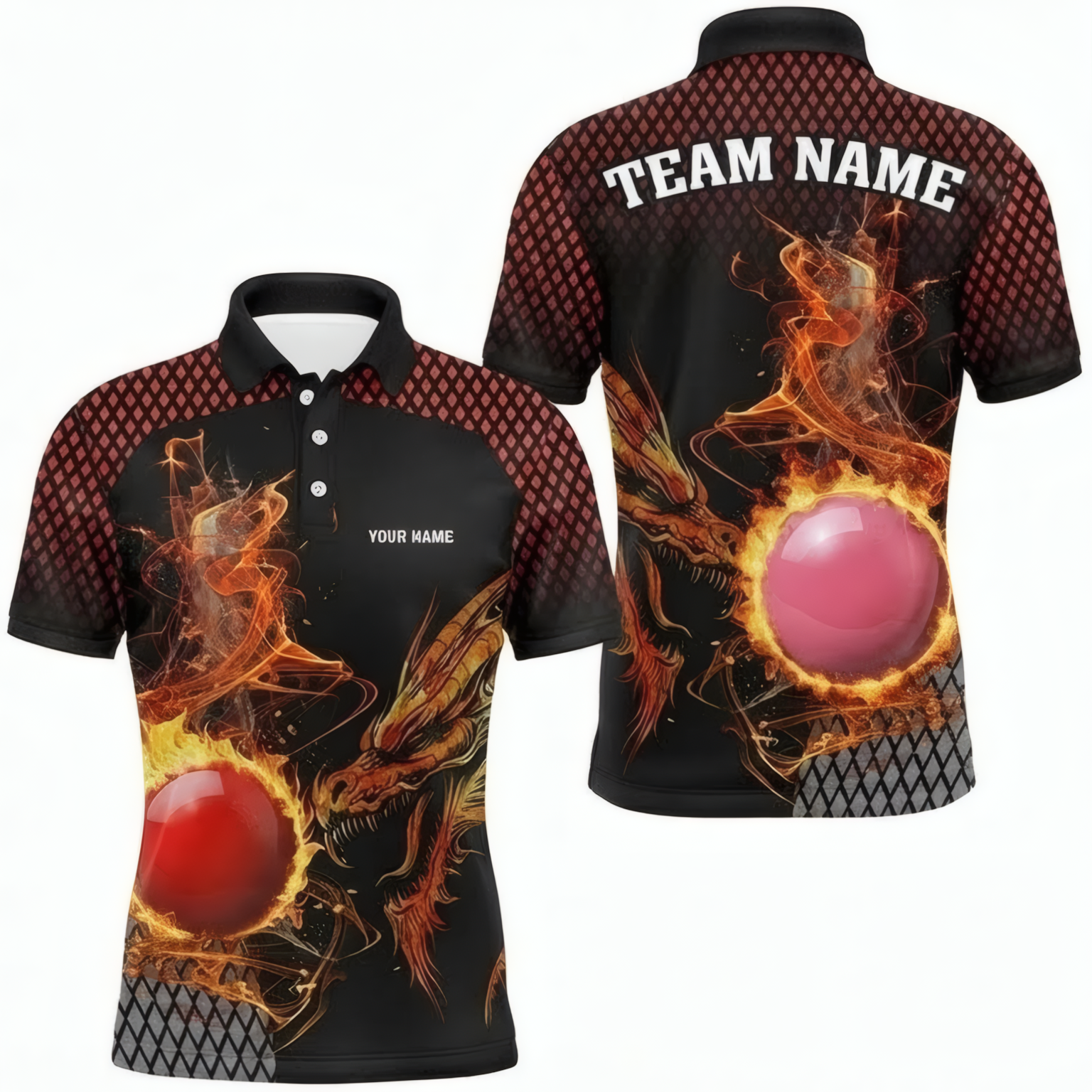 Personalised Dragon Fire Snooker Jersey Custom Polo and Zipper Shirt Red Black For Men Y7578 - Polo Women (Slim fit)