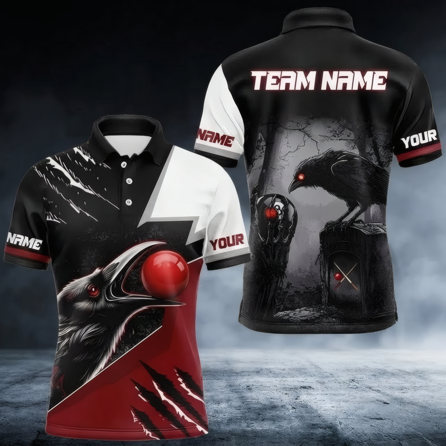 Personalised Raven Crow Snooker Jersey Polo and Zipper Shirt for Men Custom Black White Red J6997 - Polo Women (Slim fit)