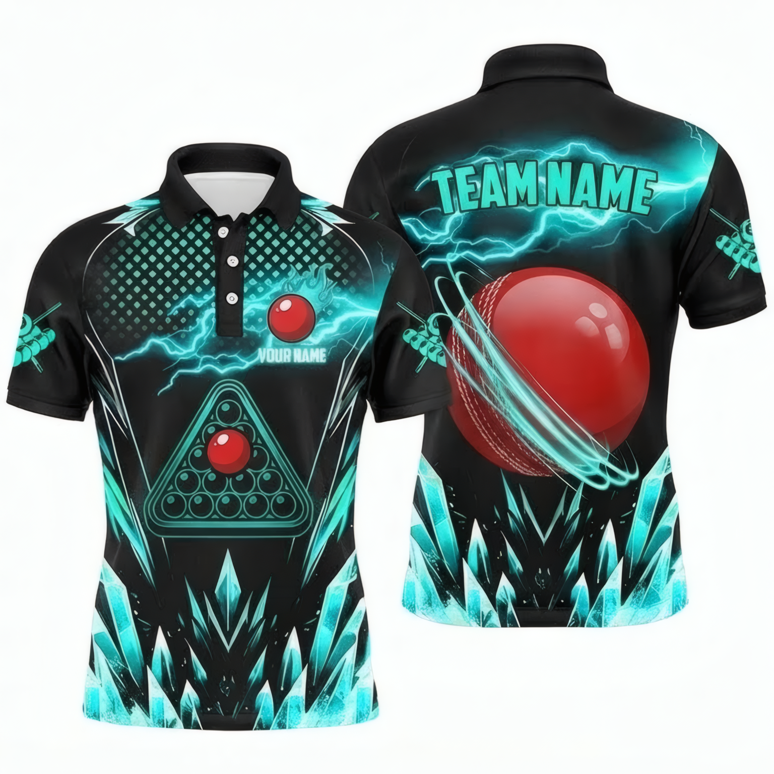 Personalised Electric Lightning Snooker Jersey Polo and Zipper Black Cyan For Men Q9857 - Polo Women (Slim fit)