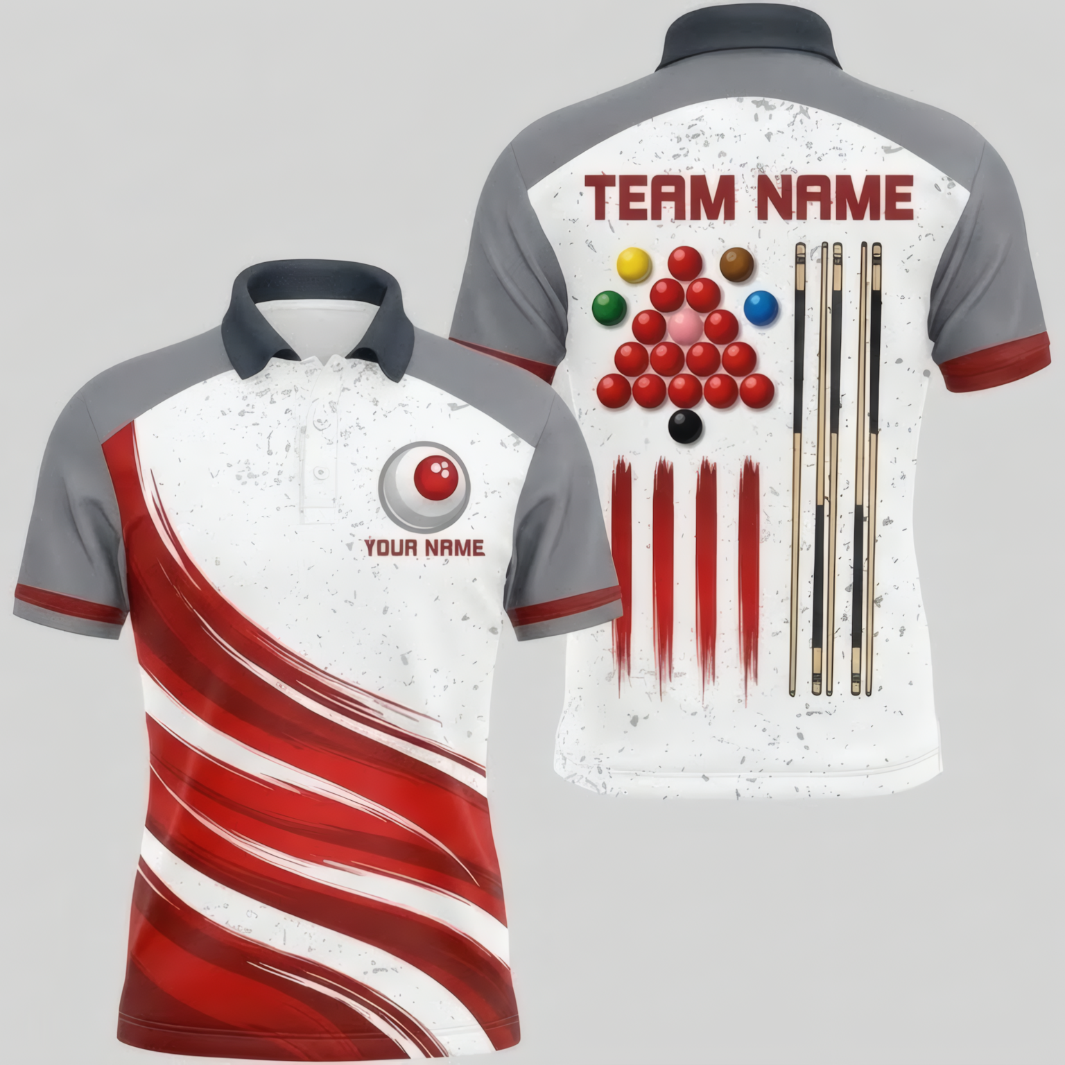 Personalised Snooker Jersey for Men Custom Polo and Zipper Shirt with Ball and Cue Graphics White Red Grey I0026 - Polo Women (Slim fit)