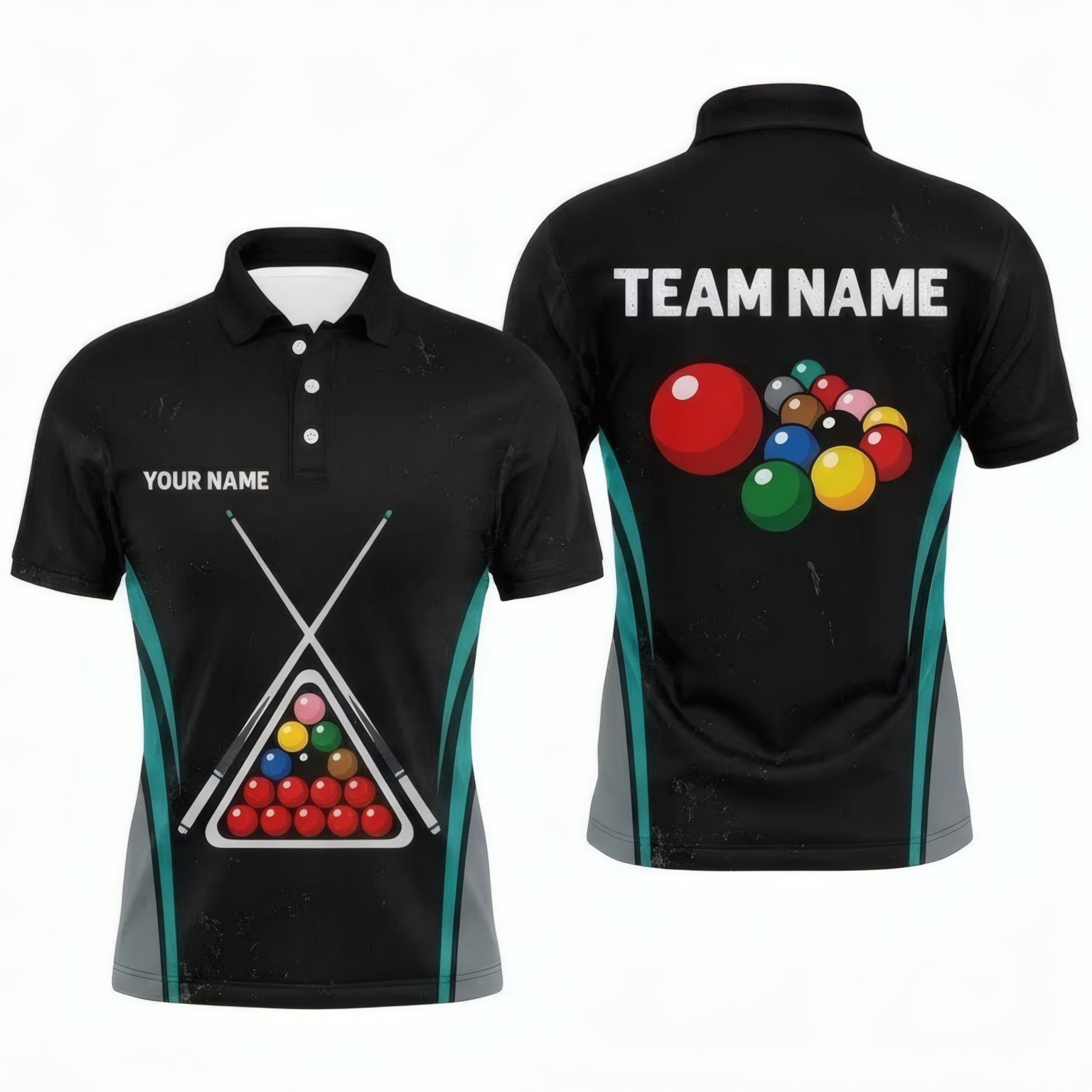 Personalised Crossed Cues Snooker Jersey Polo and Zipper for Men Custom Shirt Black Teal Grey P9916 - Polo Women (Slim fit)