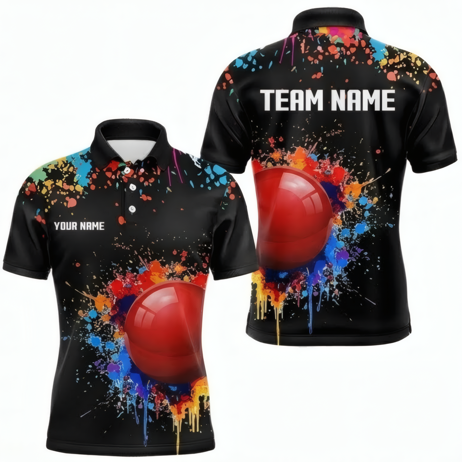 Personalised Paint Splash Snooker Jersey Red Ball Polo and Zipper Shirt Multi-colour Black For Men Z6578 - Polo Women (Slim fit)