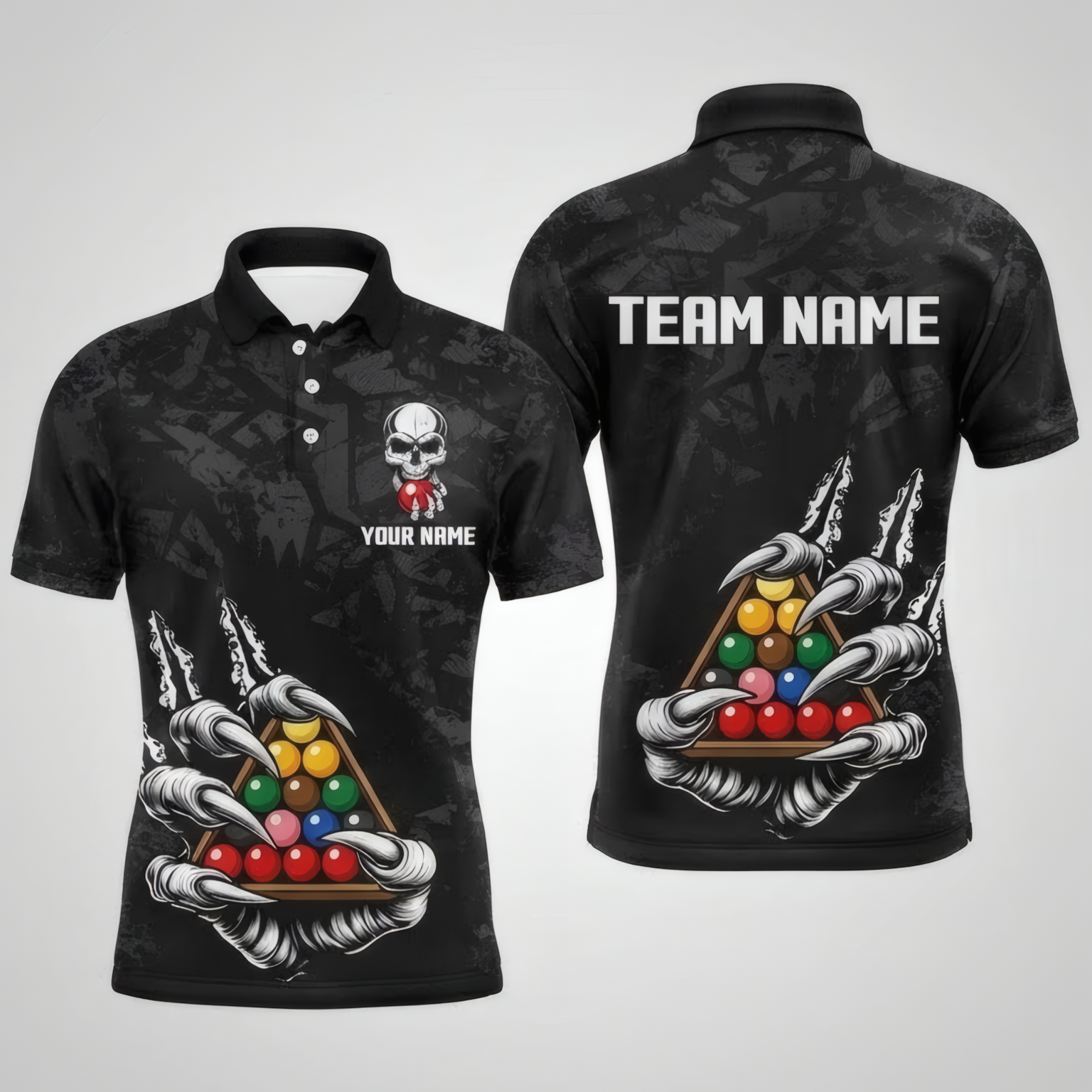 Personalised Monster Claw Snooker Jersey Custom Skull Pool Shirt Polo and Zipper Black for Men I4714 - Polo Women (Slim fit)