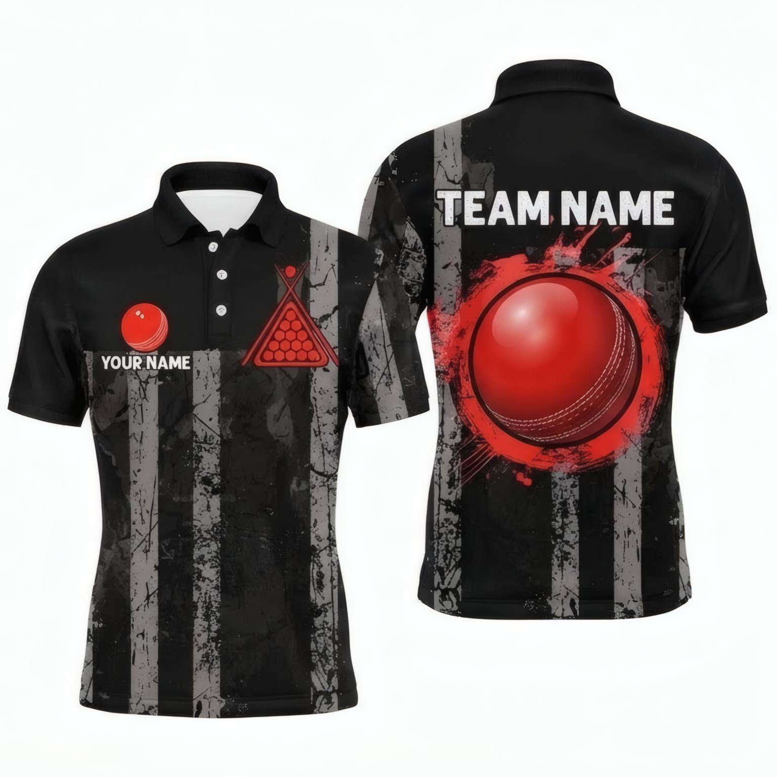 Personalised Snooker Jersey Polo and Zipper Red Black Grunge Stripe For Men U6377 - Polo Women (Slim fit)