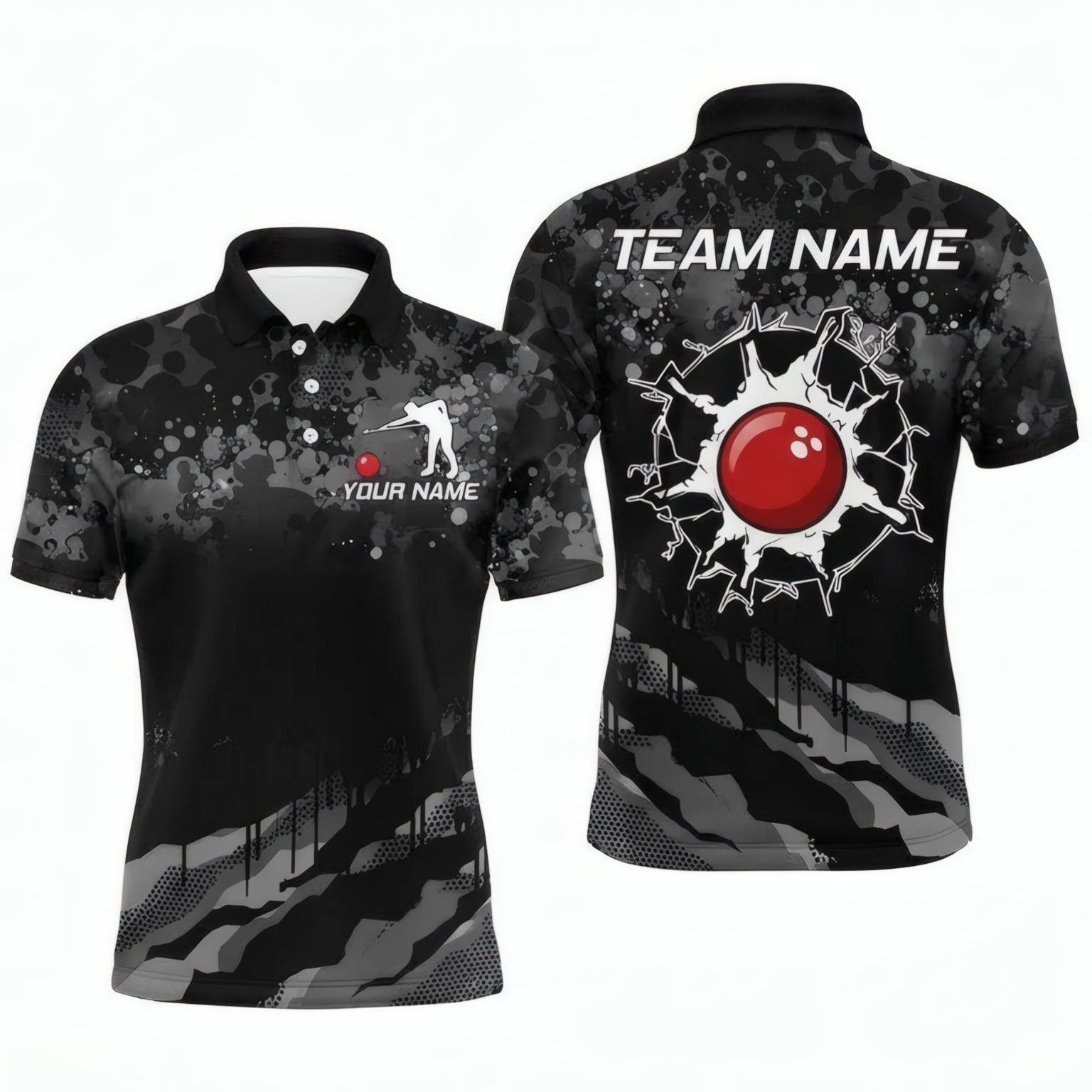Personalised Red Ball Splatter Snooker Jersey Polo and Zipper Black Grey For Men Y6444 - Polo Women (Slim fit)
