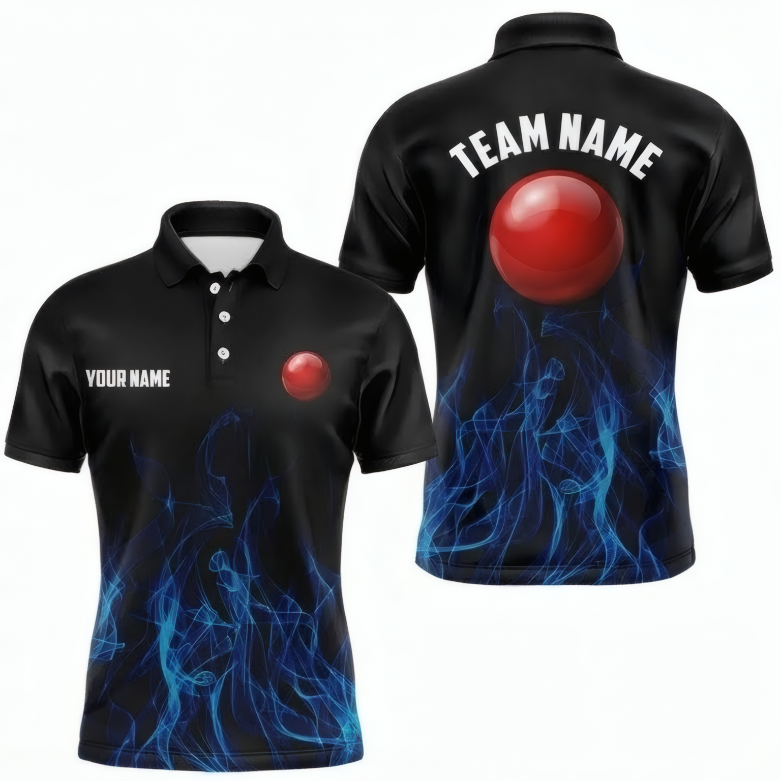 Personalised Blue Flame Snooker Jersey Polo and Zipper Black Blue For Men U7237 - Polo Women (Slim fit)