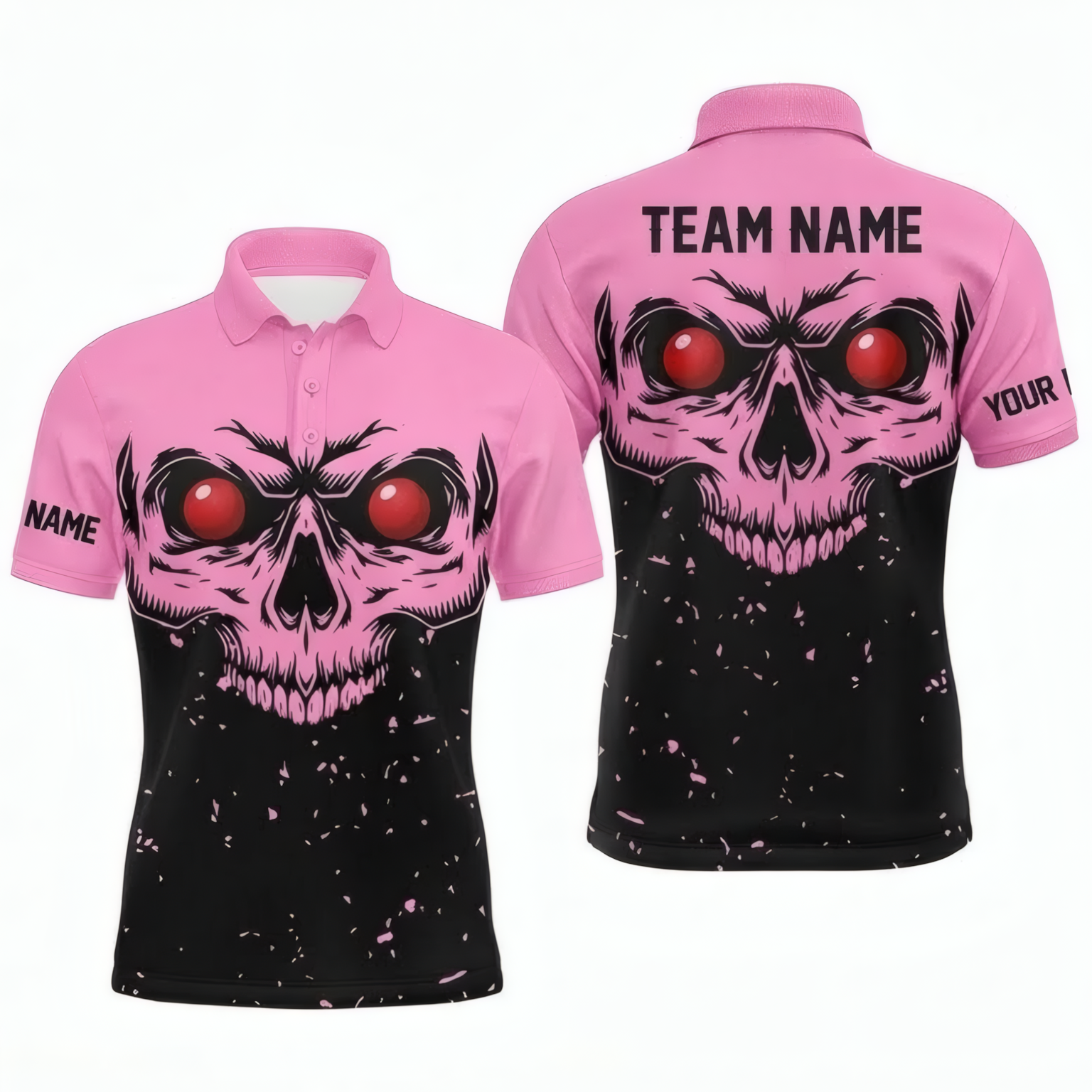 Personalised Red Eyed Skull Snooker Jersey Polo and Zipper Pink Black For Men I4242 - Polo Women (Slim fit)
