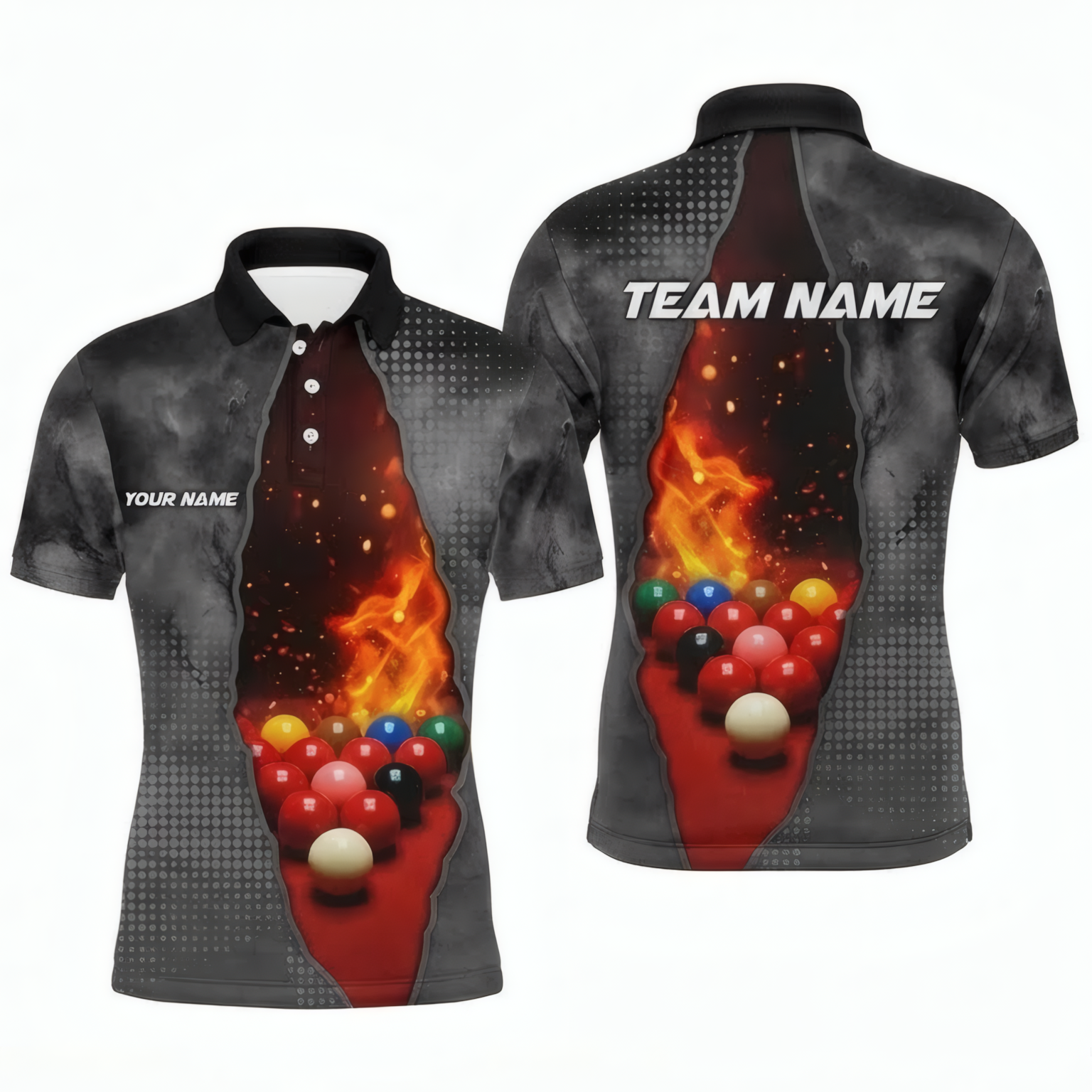 Personalised Fire Flame Snooker Jersey Polo and Zipper Custom Snooker Shirt Black Grey For Men M0446 - Polo Women (Slim fit)
